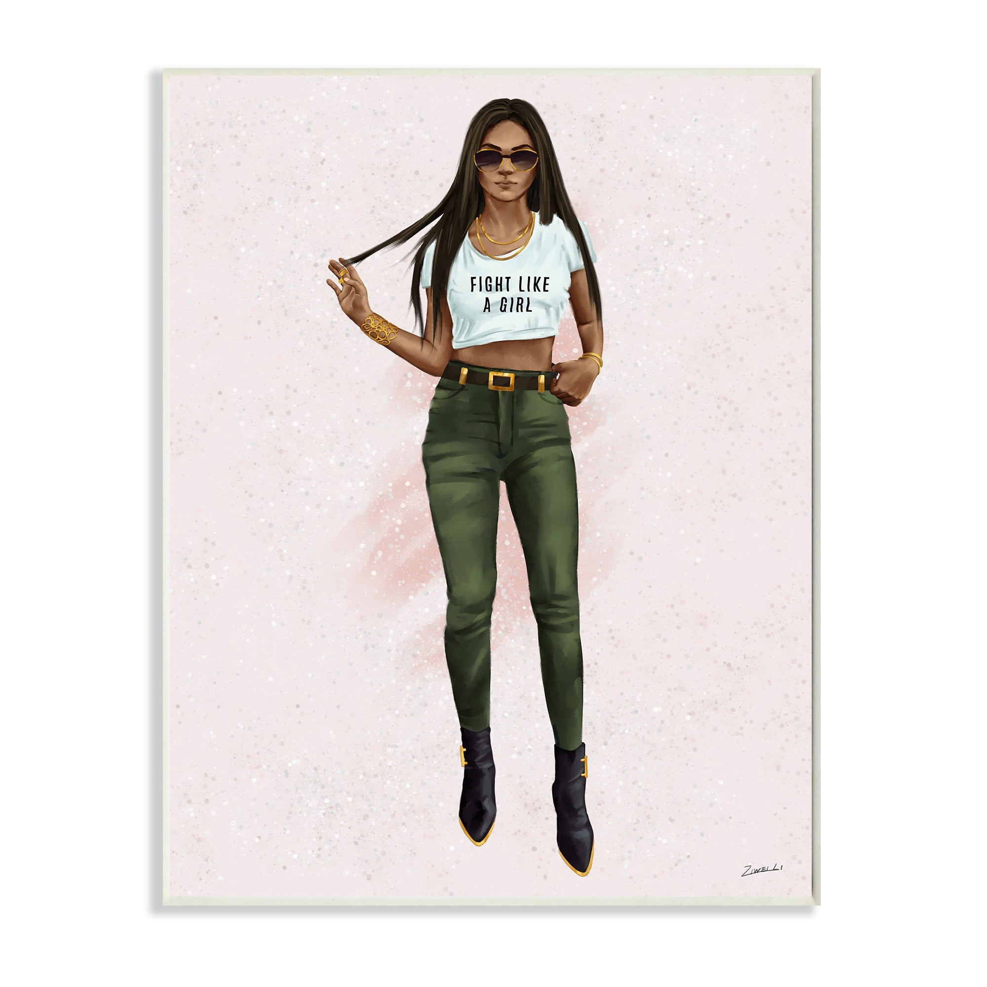Stupell Industries Fight Light A Girl Phrase Fashionista Glam Pose Beauty & Fashion Painting Wall Plaque Art Print Wall Art, 10 x 15
