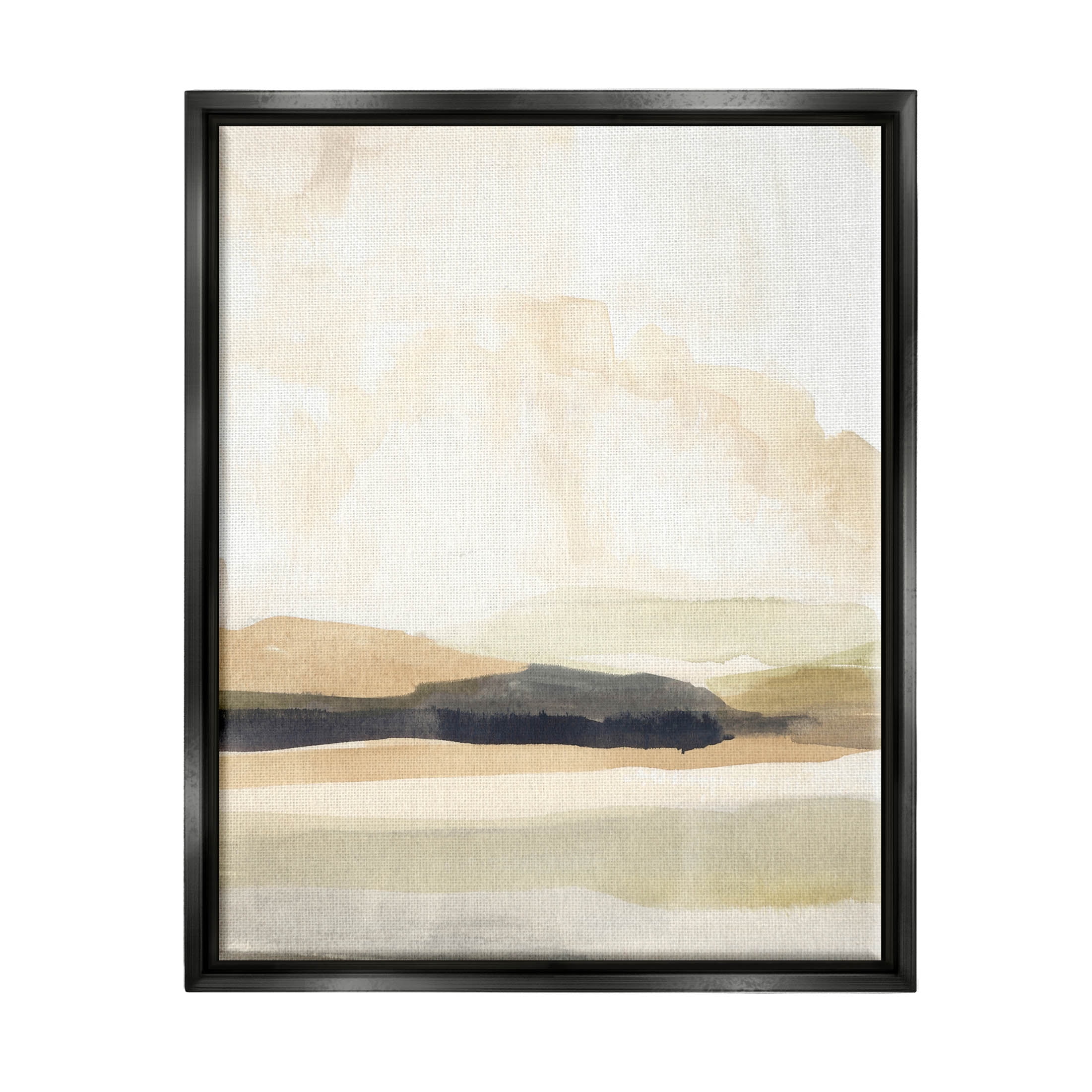 Muted Yellow Abstract Landscape Canvas Print with Black Floater Frame