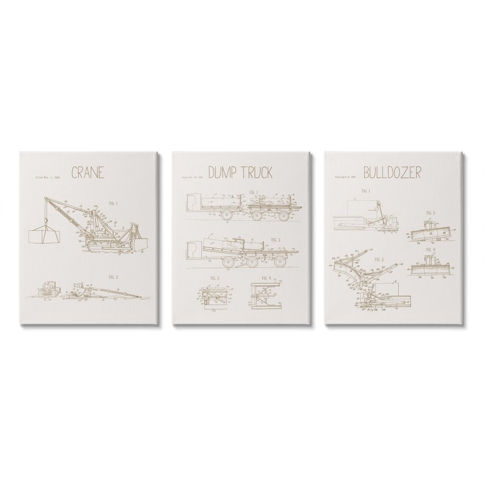Stupell Industries Figure Charts of Construction Trucks Neutral Brown Designed by Daphne Polselli