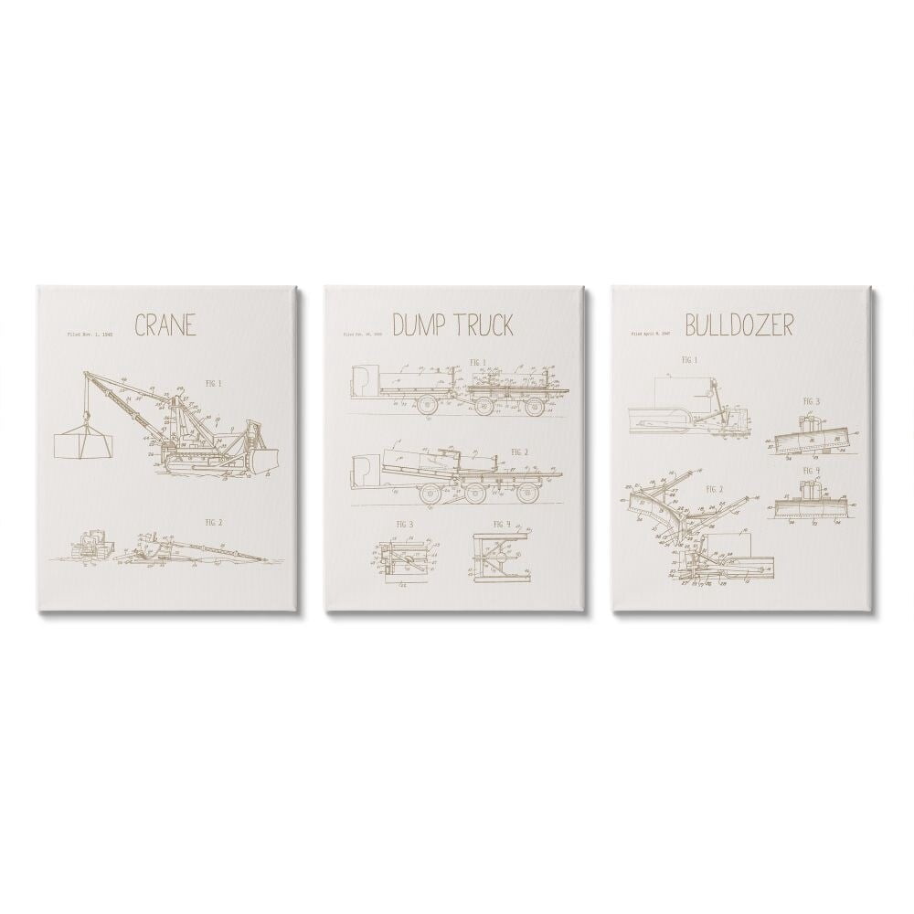 Stupell Industries Figure Charts of Construction Trucks Neutral Brown Designed by Daphne Polselli
