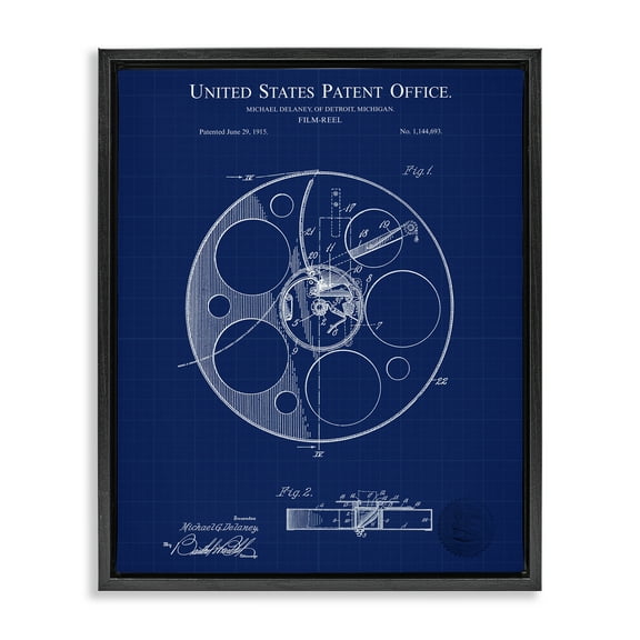 Stupell Industries Film Reel Blueprint Typography Painting Black Floater Framed Art Print Wall Art, 17 x 21