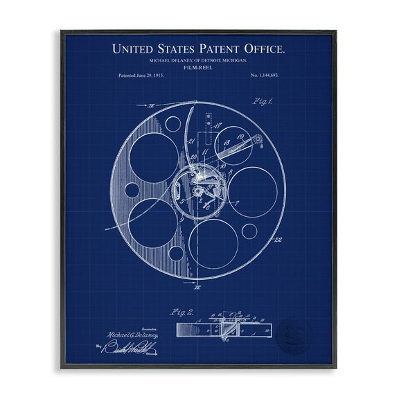 Stupell Industries Film Reel Blueprint Typography Painting Black Framed Art Print Wall Art, 11 x 14