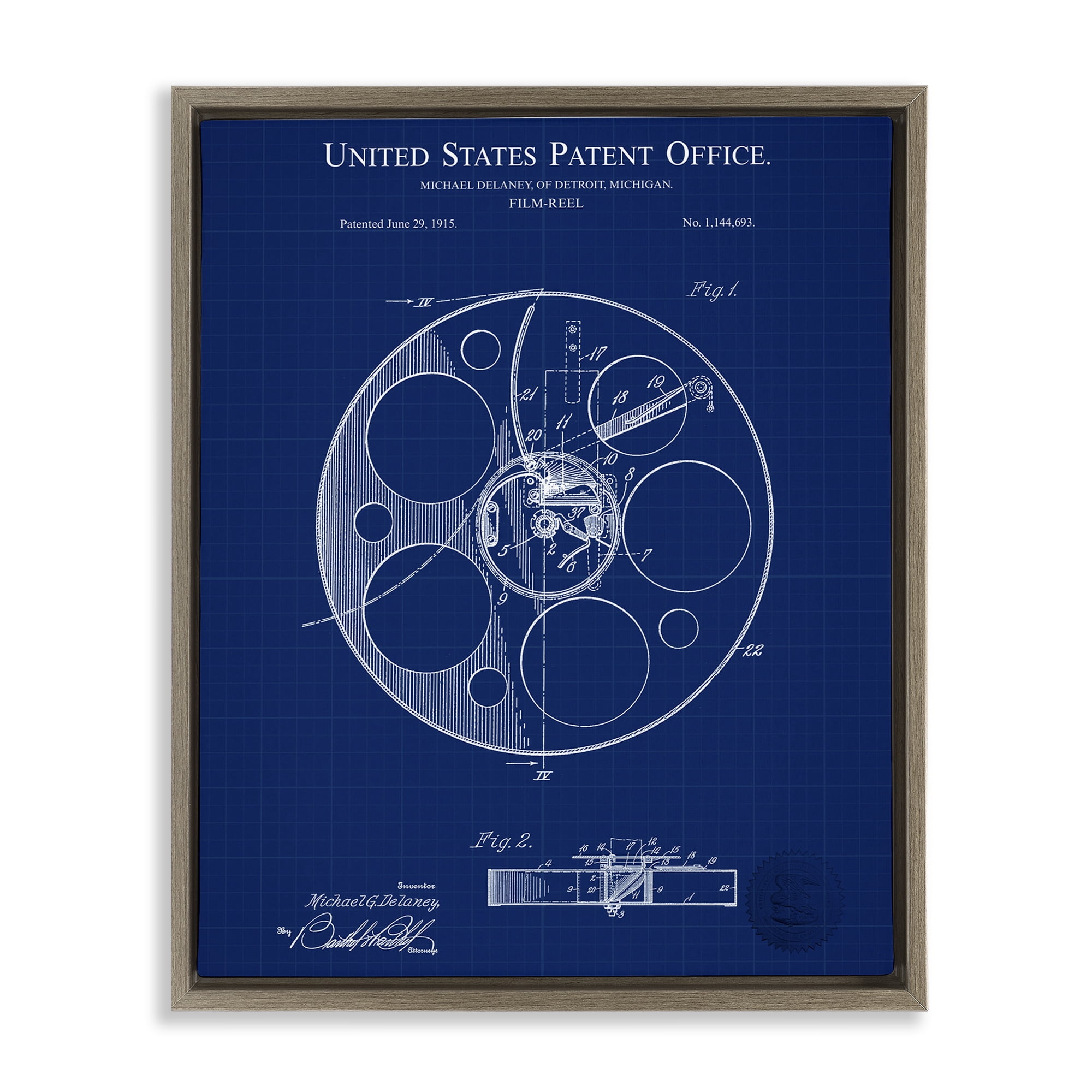 Stupell Industries Film Reel Blueprint Typography Painting Brown Floater Framed Art Print Wall Art, 17 x 21