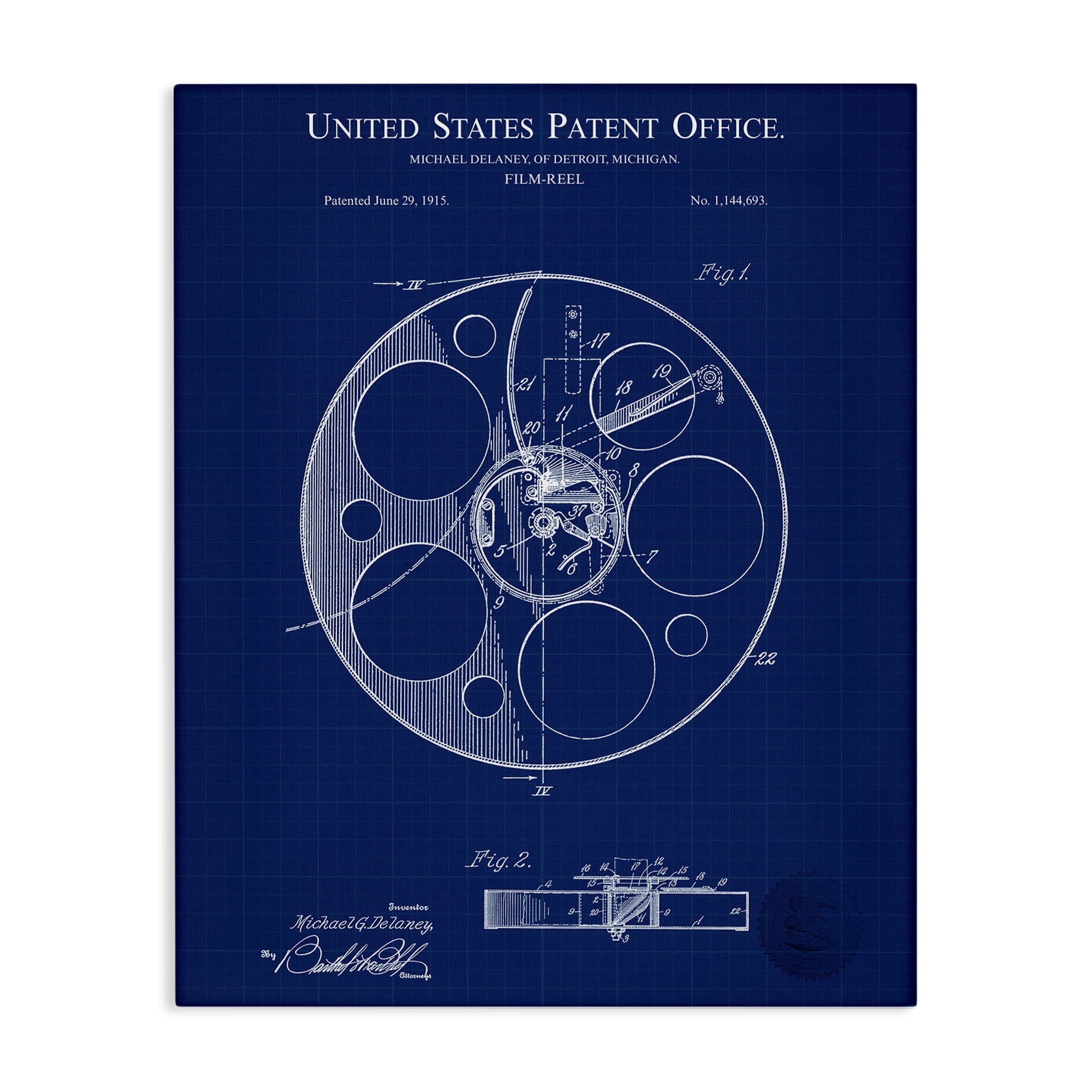 Stupell Industries Film Reel Blueprint Typography Painting Gallery Wrapped Canvas Art Print Wall Art, 16 x 20