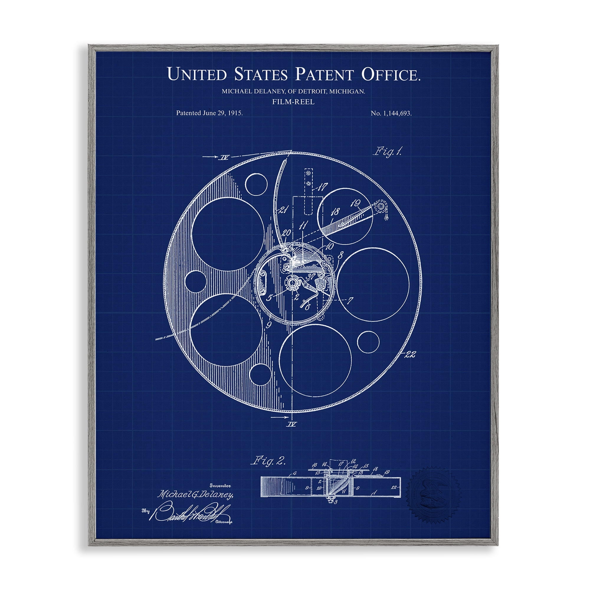 Stupell Industries Film Reel Blueprint Typography Painting Gray Framed Art Print Wall Art, 11 x 14