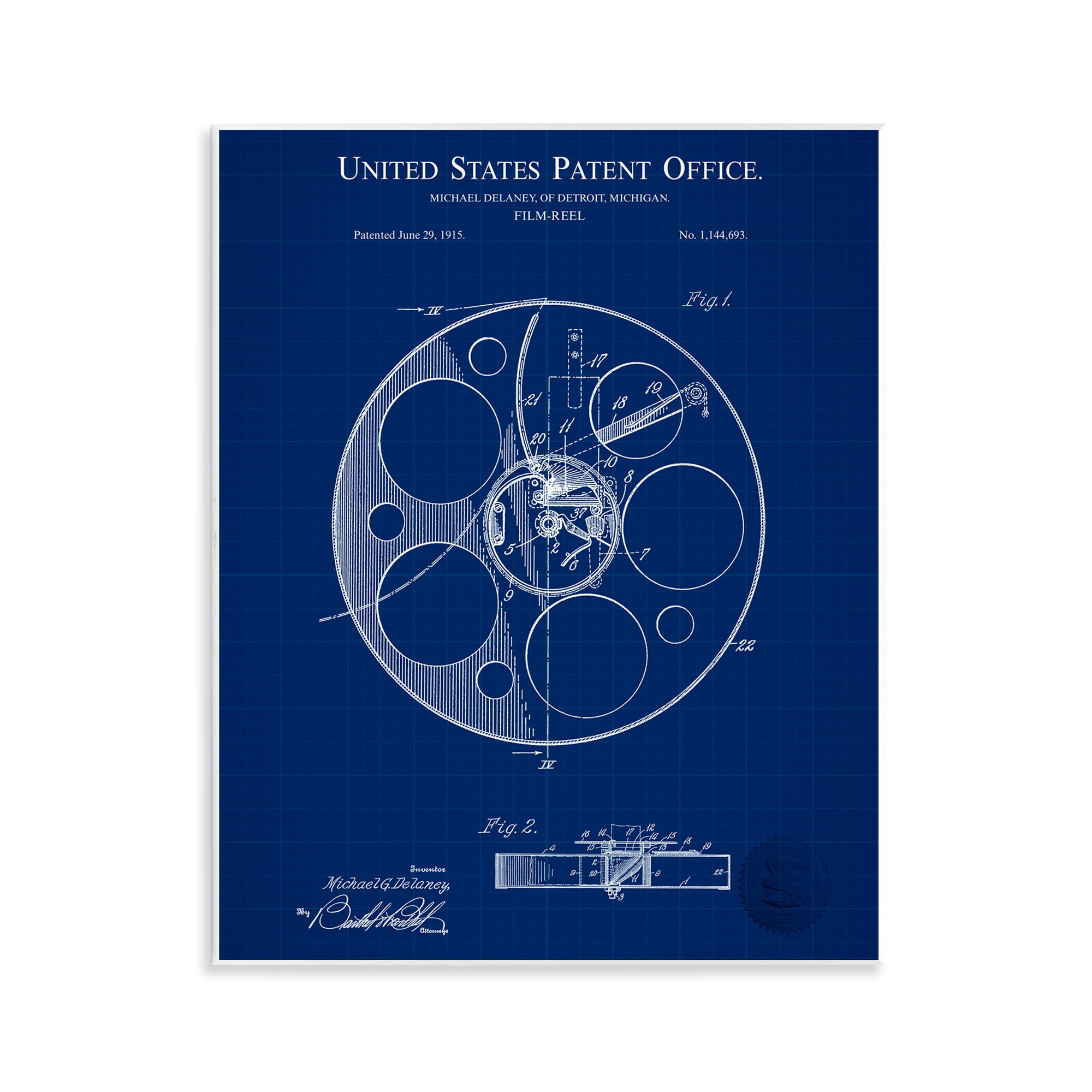 Stupell Industries Film Reel Blueprint Typography Painting Unframed Art Print Wall Art, 11 x 14
