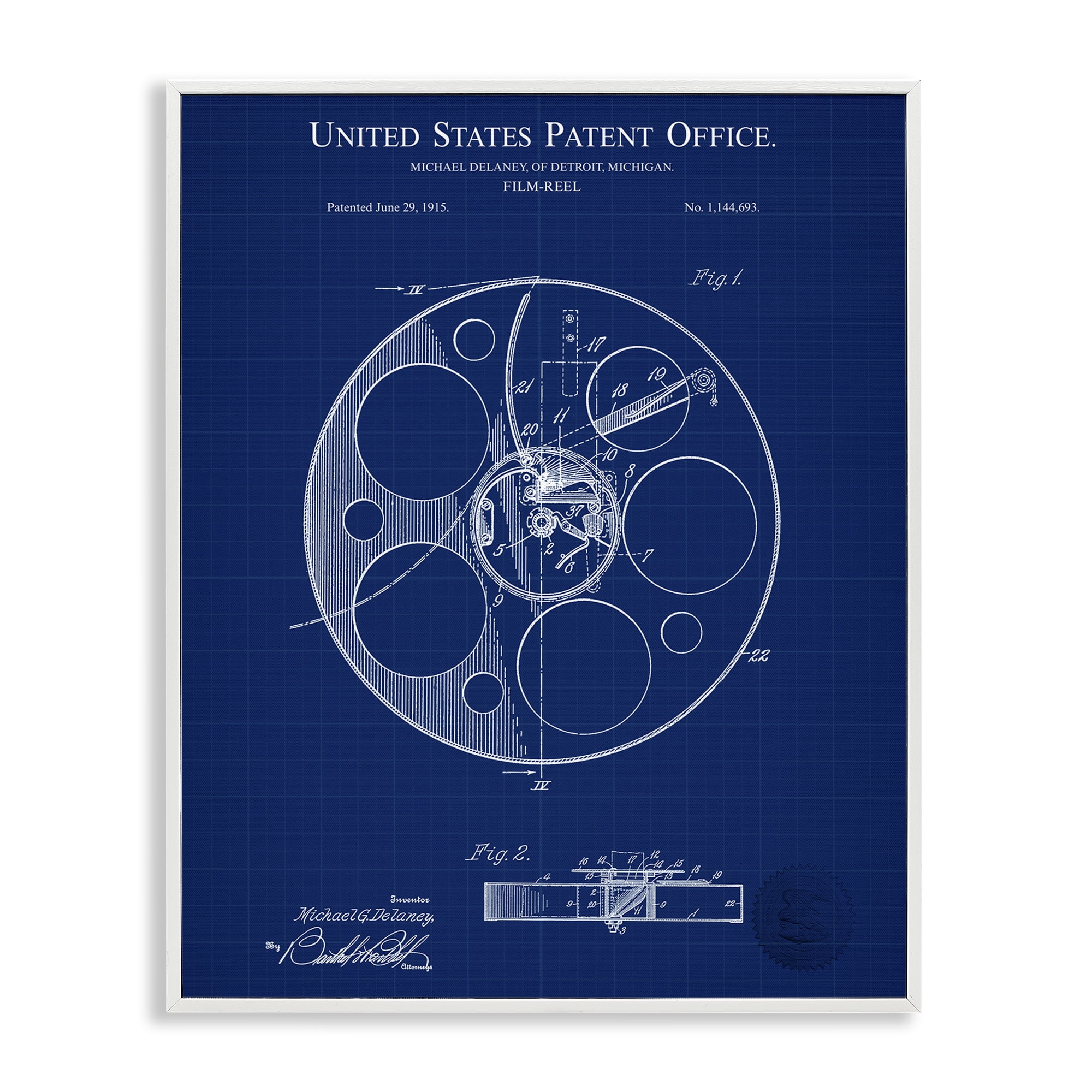 Stupell Industries Film Reel Blueprint Typography Painting White Framed Art Print Wall Art, 24 x 30