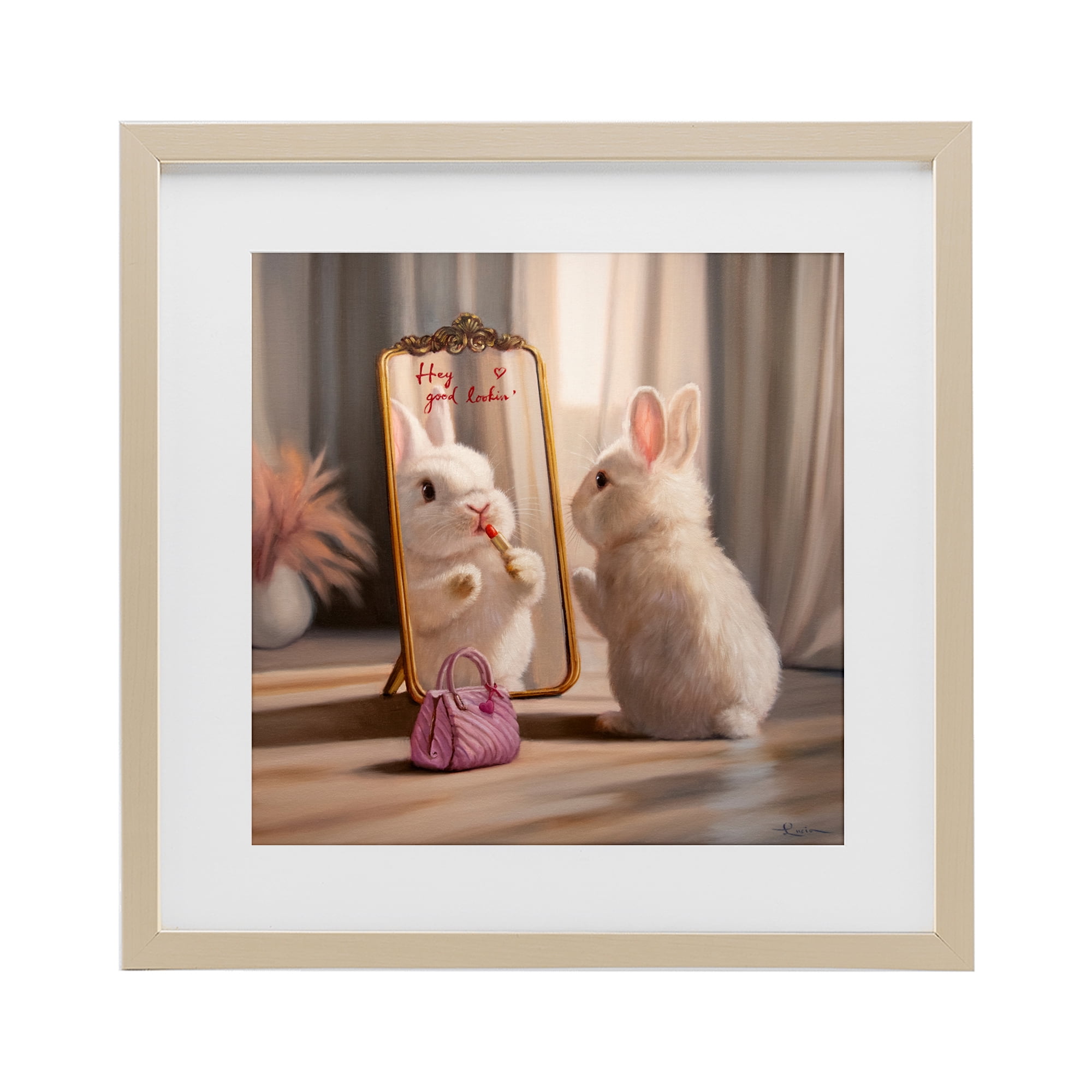Stupell Industries Final Touch Makeup Bunny Birch Framed Print Under Glass, design by Lucia Heffernan