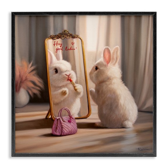Stupell Industries Final Touch Makeup Bunny Black Framed Giclee Art, design by Lucia Heffernan