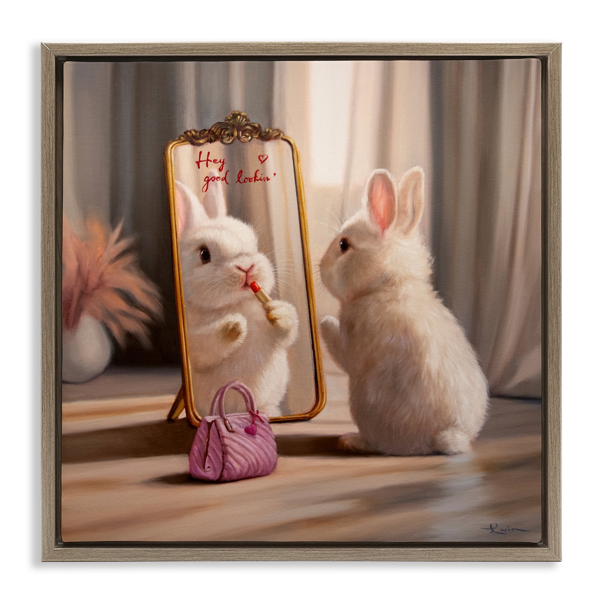 Stupell Industries Final Touch Makeup Bunny Brown Framed Floater Canvas Wall Art, design by Lucia Heffernan