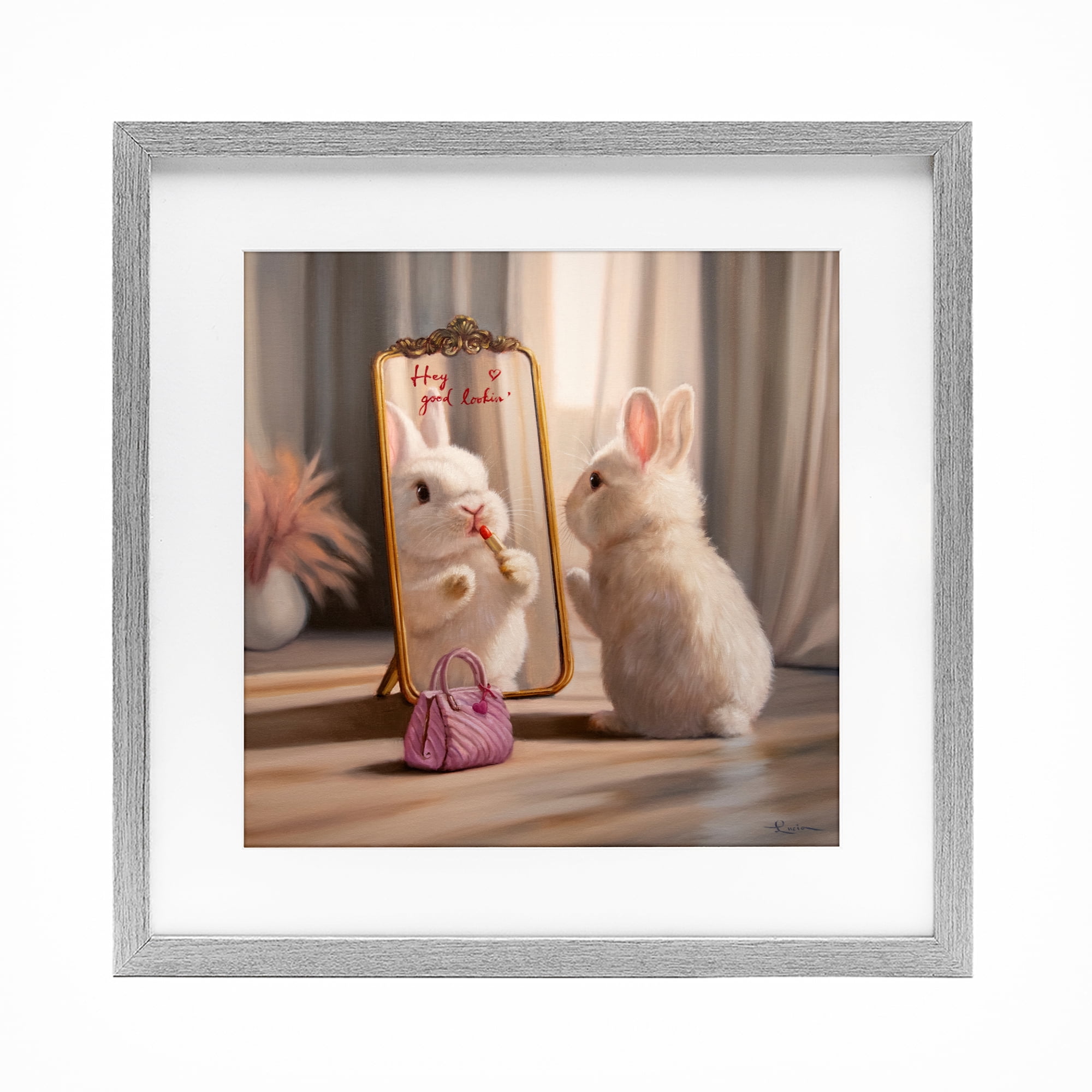 Stupell Industries Final Touch Makeup Bunny Gray Framed Print Under Glass, design by Lucia Heffernan