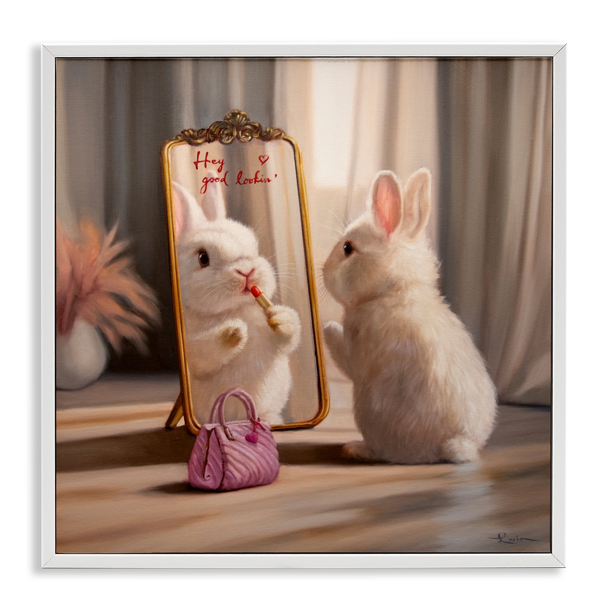 Stupell Industries Final Touch Makeup Bunny White Framed Giclee Art, design by Lucia Heffernan