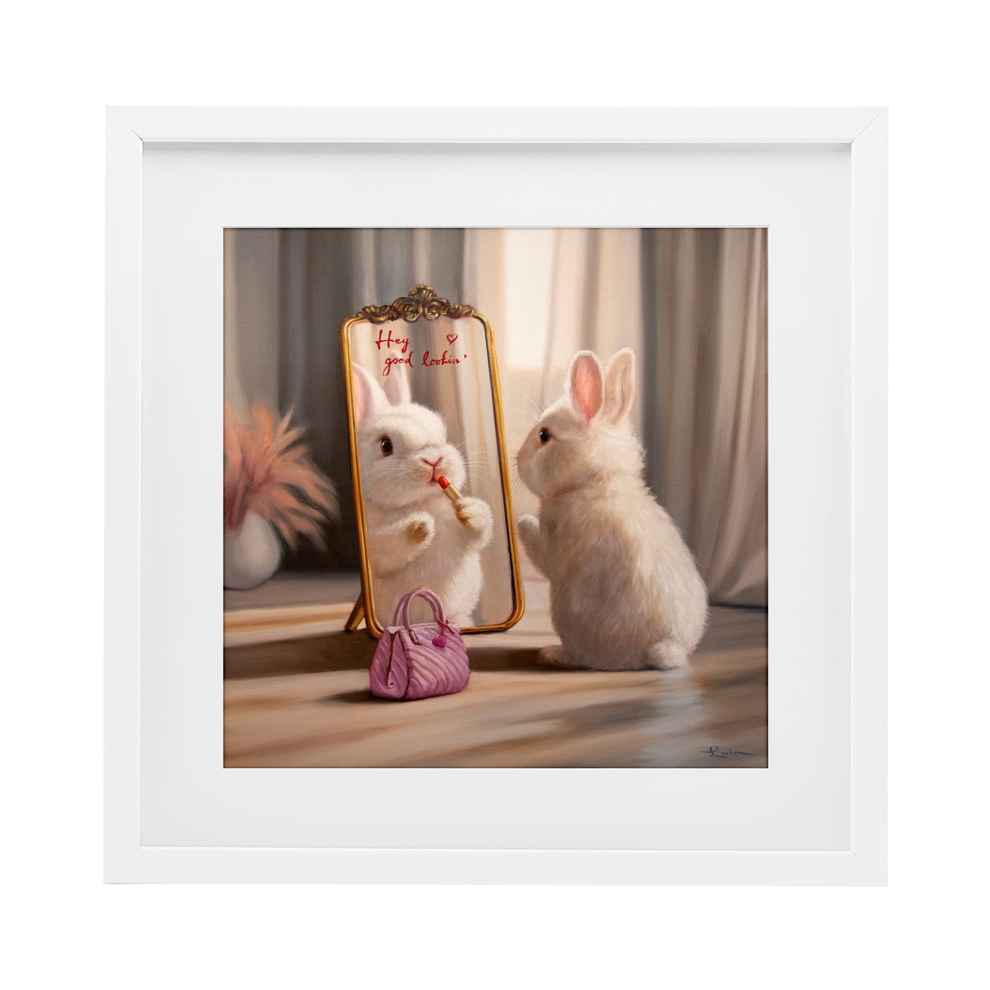Stupell Industries Final Touch Makeup Bunny White Framed Print Under Glass, design by Lucia Heffernan