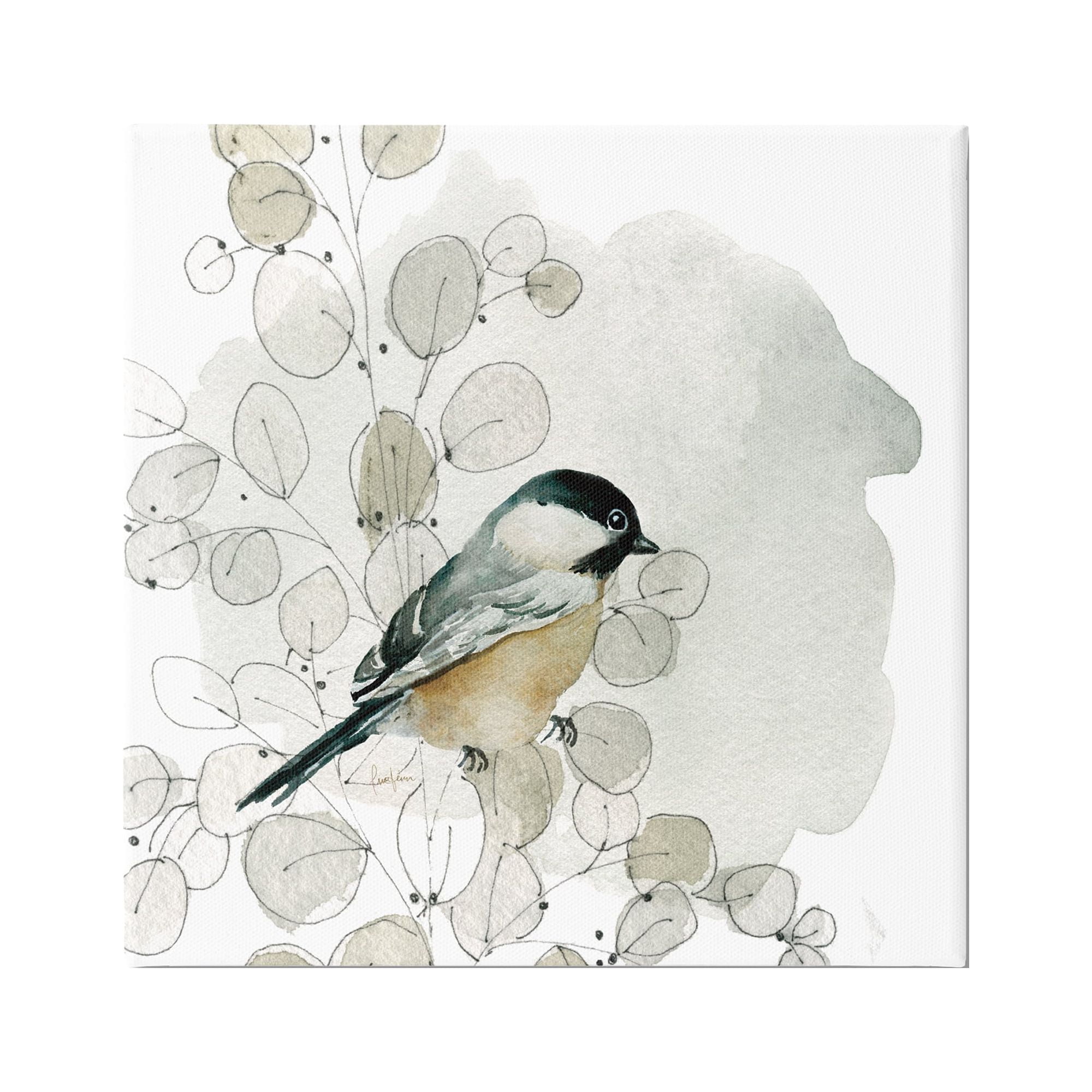17" Square Black and Beige Wooden Frame Bird Canvas Art