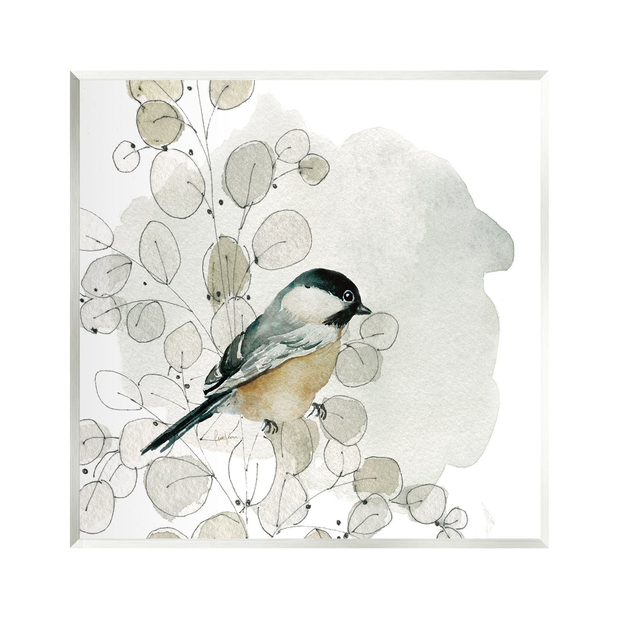 Stupell Industries Finch Bird Perched Soft Botanicals Animals & Insects Painting Unframed Art Print Wall Art