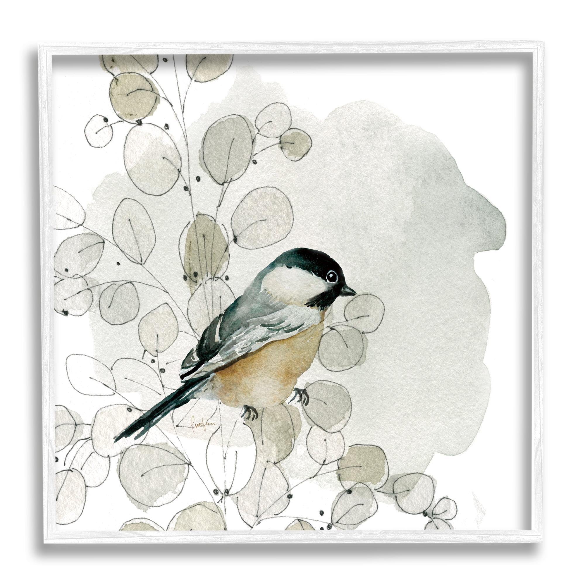 Stupell Industries Finch Bird Perched Soft Botanicals Animals & Insects Painting White Framed Art Print Wall Art
