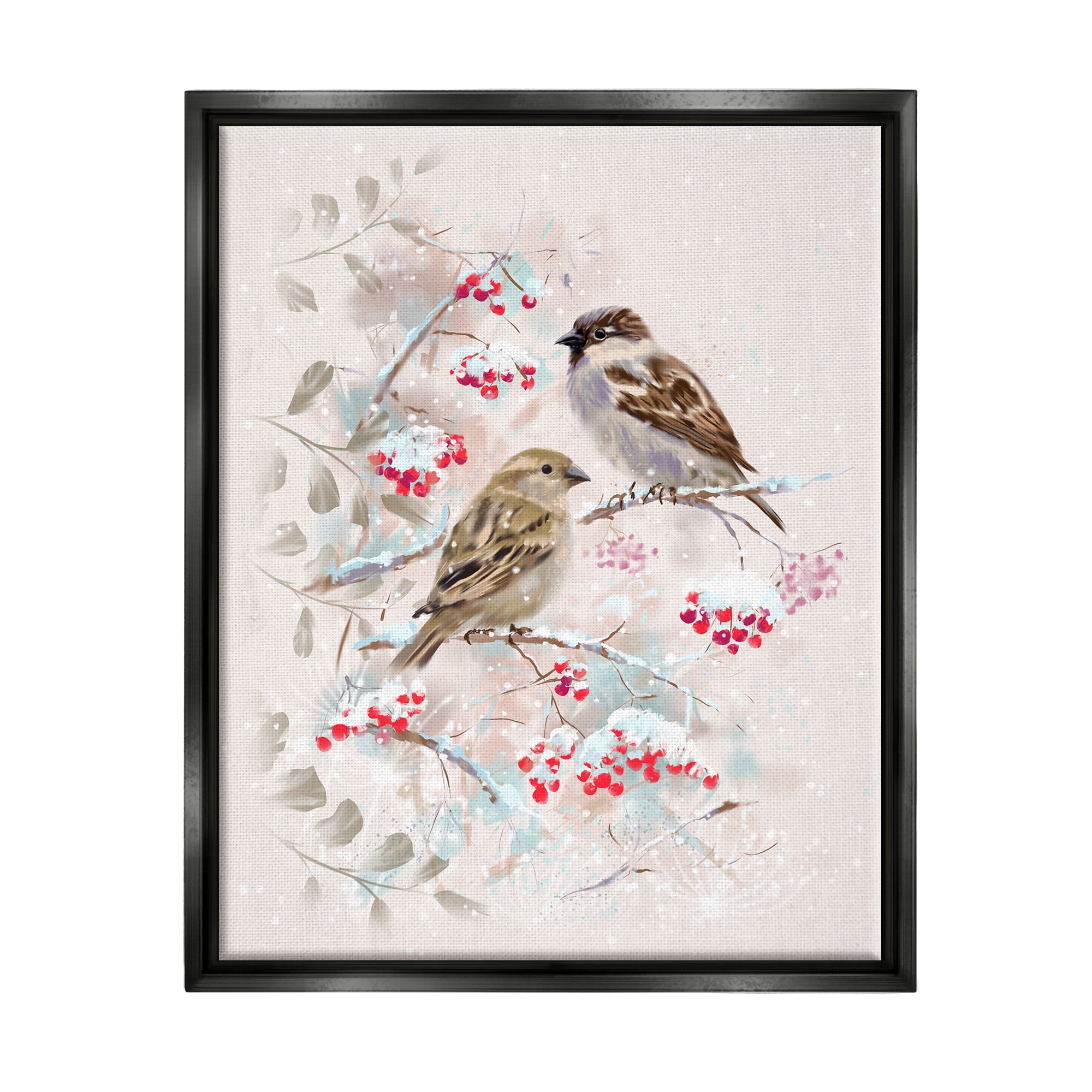 Stupell Industries Finches Perched Seasonal Berries Animals & Insects Painting Black Floater Framed Art Print Wall Art
