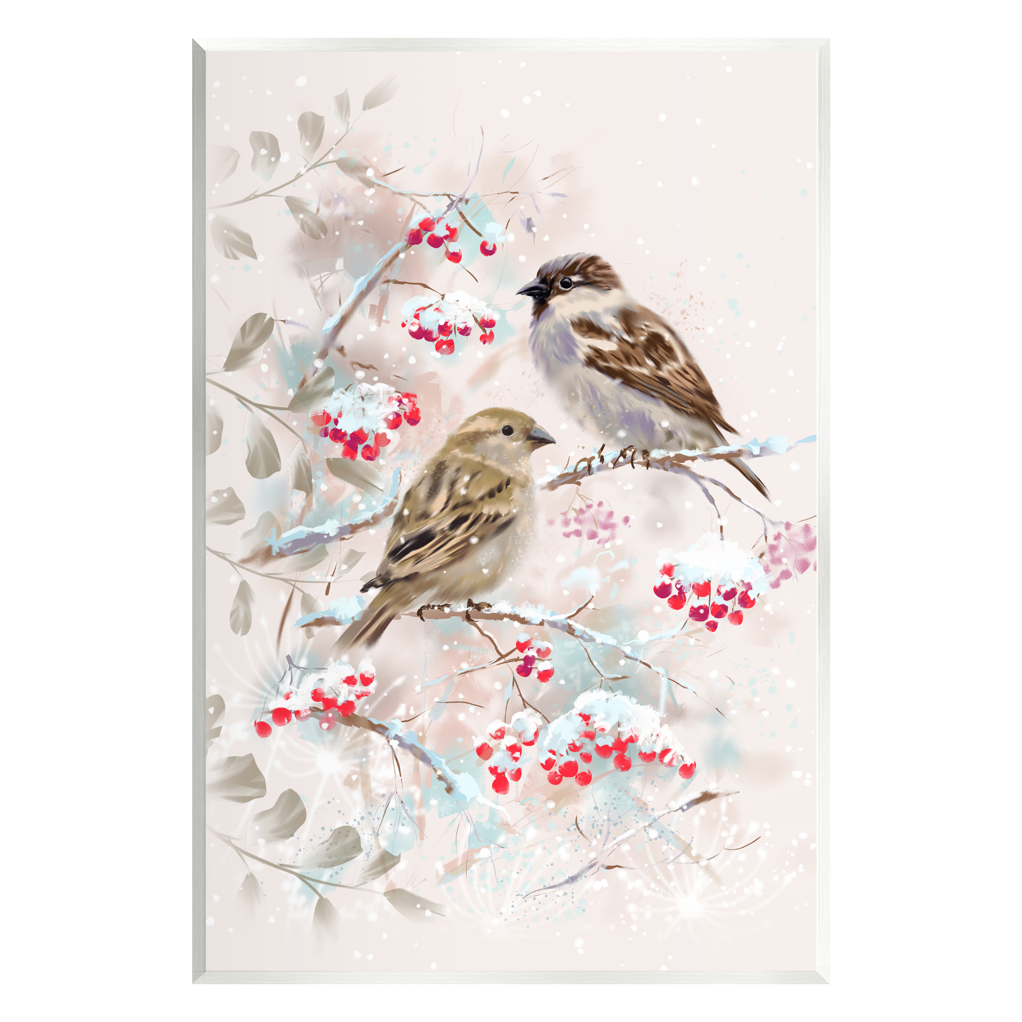 Stupell Industries Finches Perched Seasonal Berries Animals & Insects Painting Unframed Art Print Wall Art