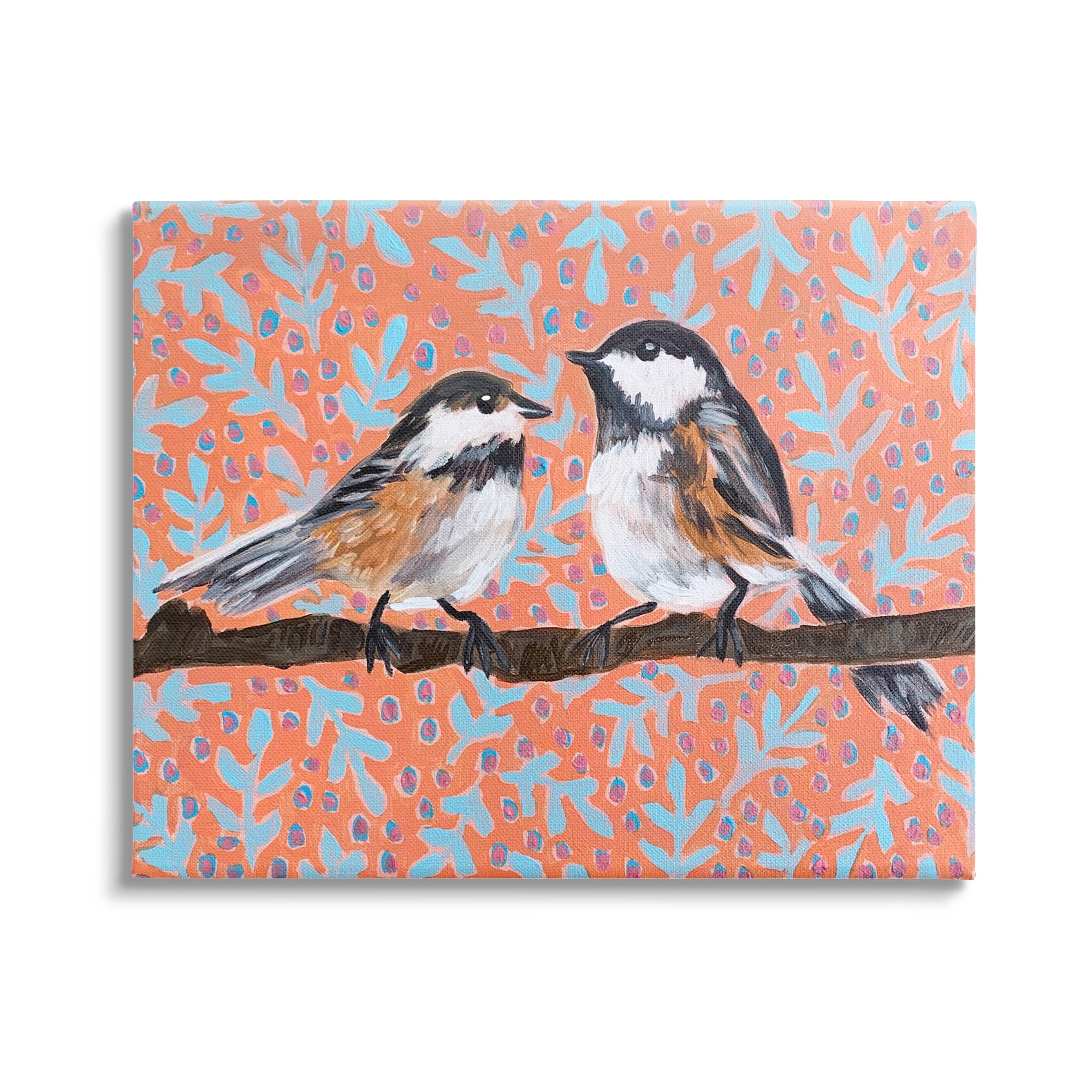 Stupell Industries Finches Standing Tree Branch Retro Botanical Pattern Paintings Gallery-Wrapped Canvas Print Wall Art, 40x30, by Molly Susan Strong