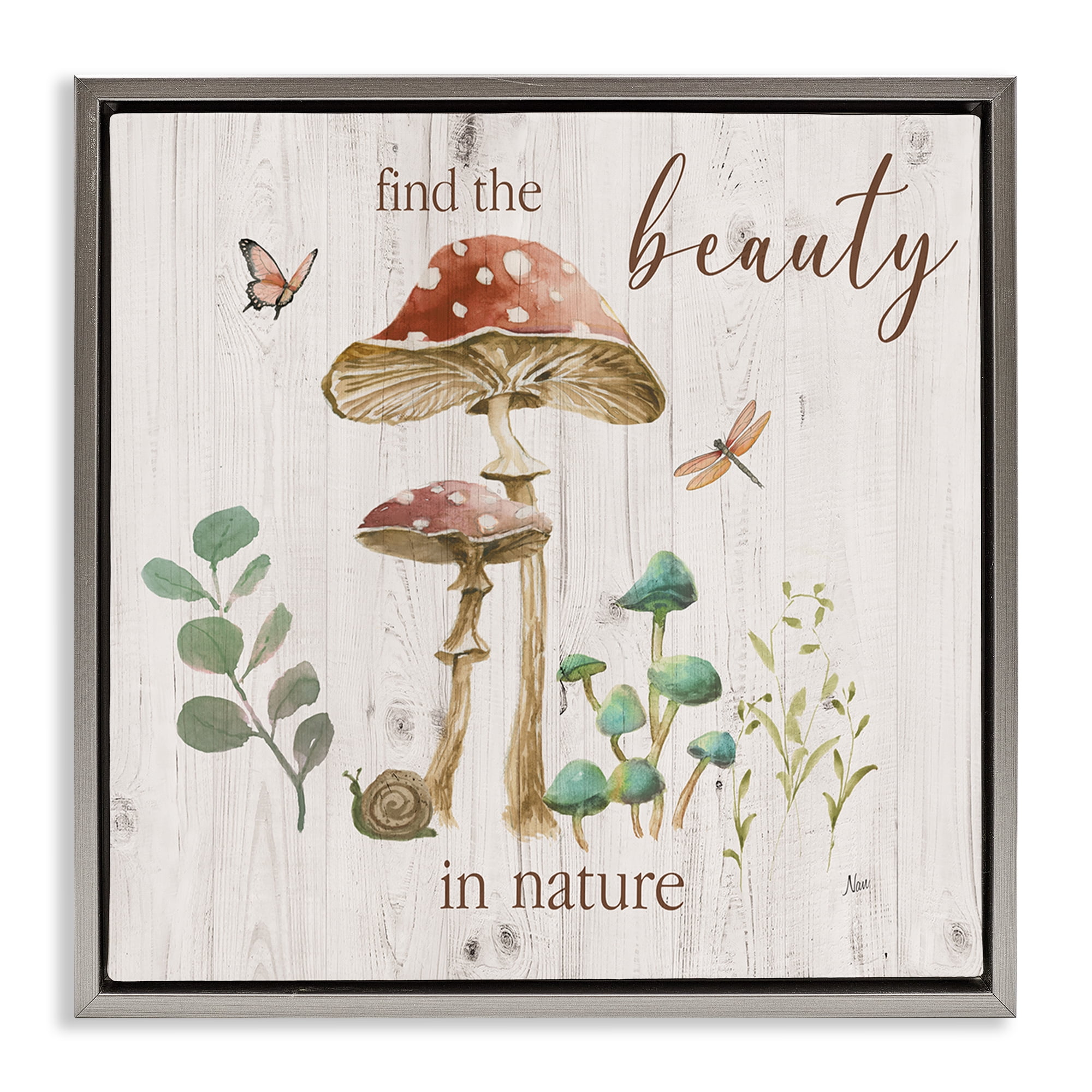 Stupell Industries Find Beauty In Nature Plants & Flowers Painting Gray Floater Framed Canvas Art Print Wall Art, 18 x 18