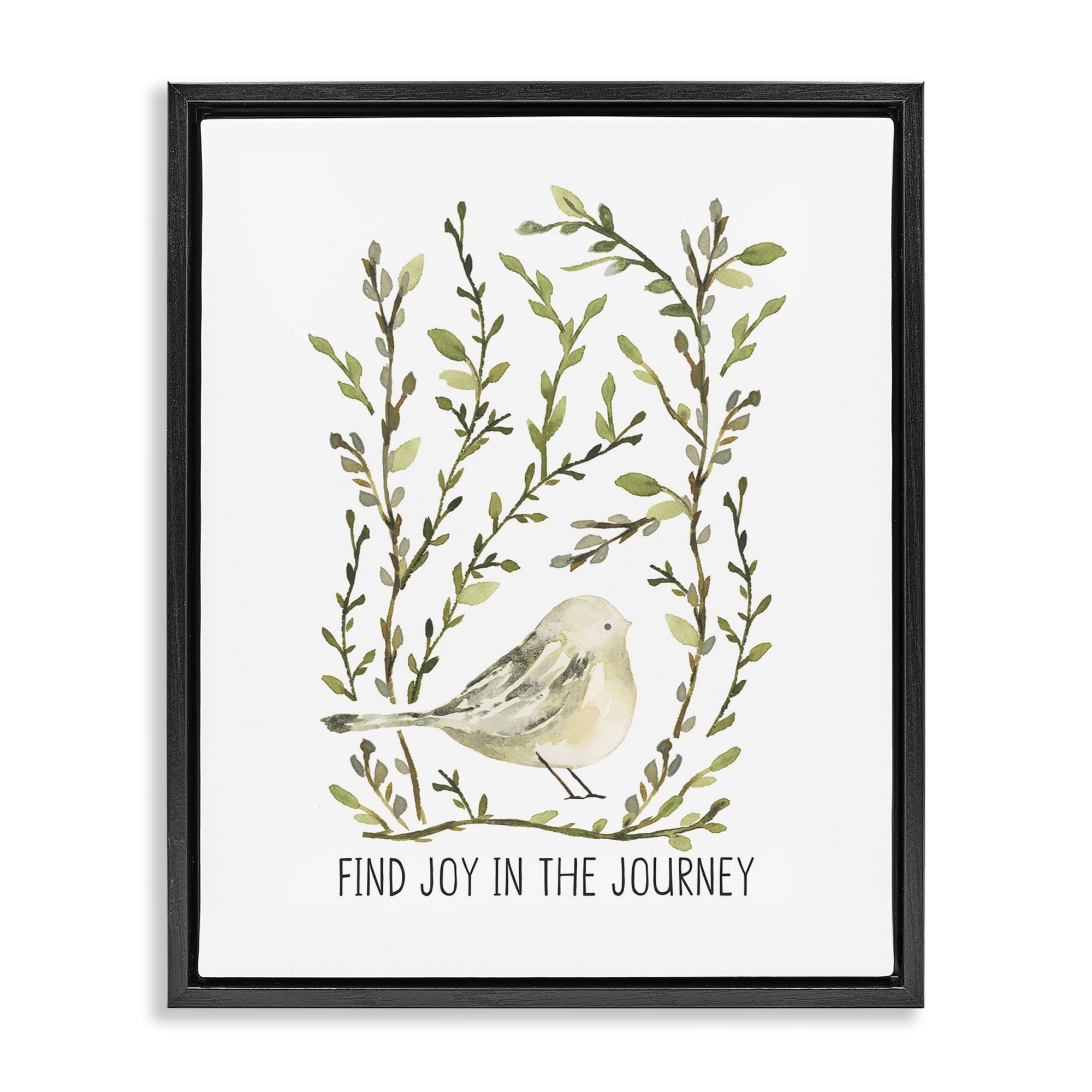 Stupell Industries Find Joy with Bird Botanical & Floral Painting Black Floater Framed Art Print Wall Art, 17 x 21