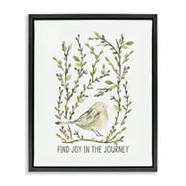 Stupell Industries Find Joy with Bird Botanical & Floral Painting Black Floater Framed Art Print Wall Art, 17 x 21