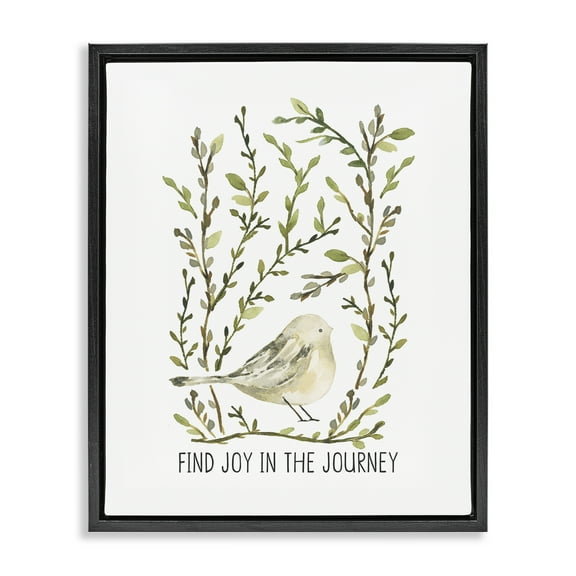 Stupell Industries Find Joy with Bird Botanical & Floral Painting Black Floater Framed Art Print Wall Art, 17 x 21