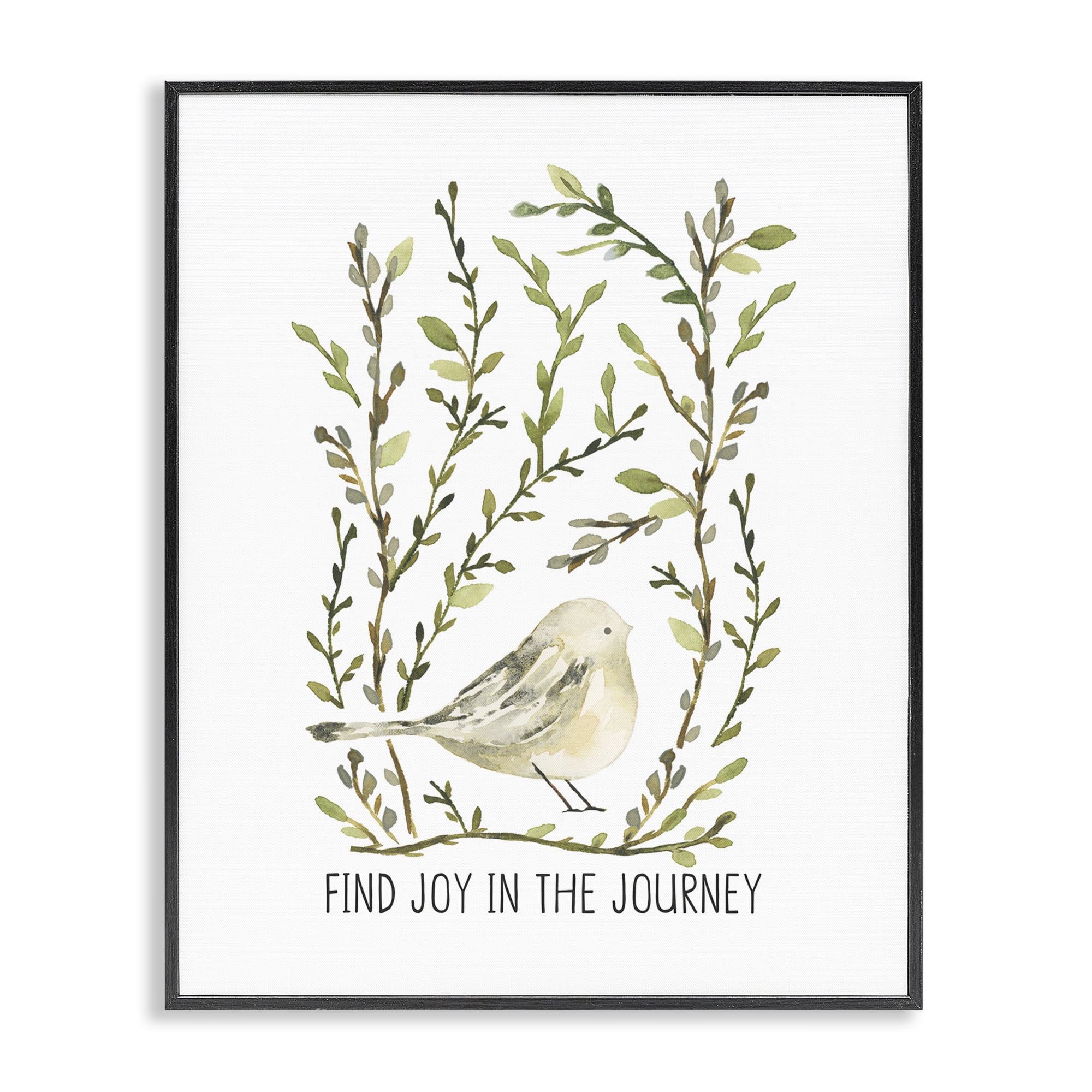 Stupell Industries Find Joy with Bird Botanical & Floral Painting Black Framed Art Print Wall Art, 24 x 30