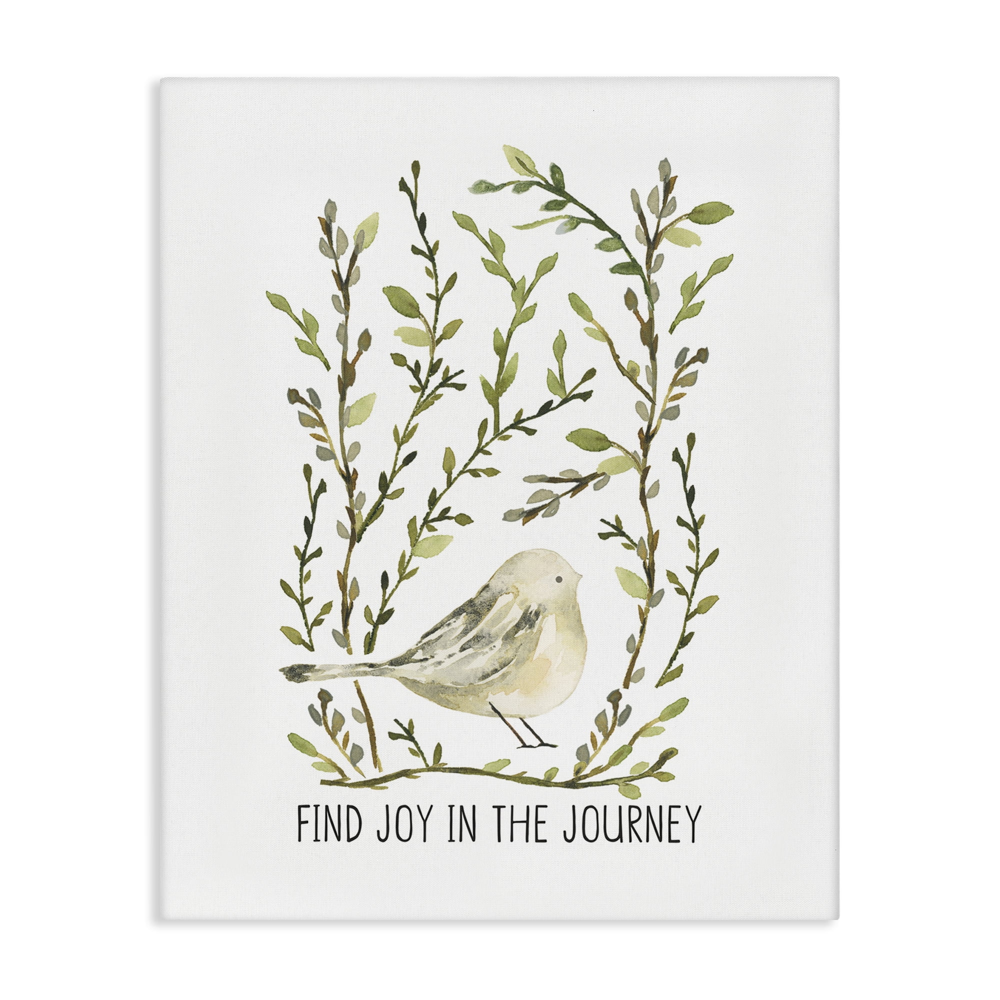 Stupell Industries Find Joy with Bird Botanical & Floral Painting Gallery Wrapped Canvas Art Print Wall Art, 36 x 48