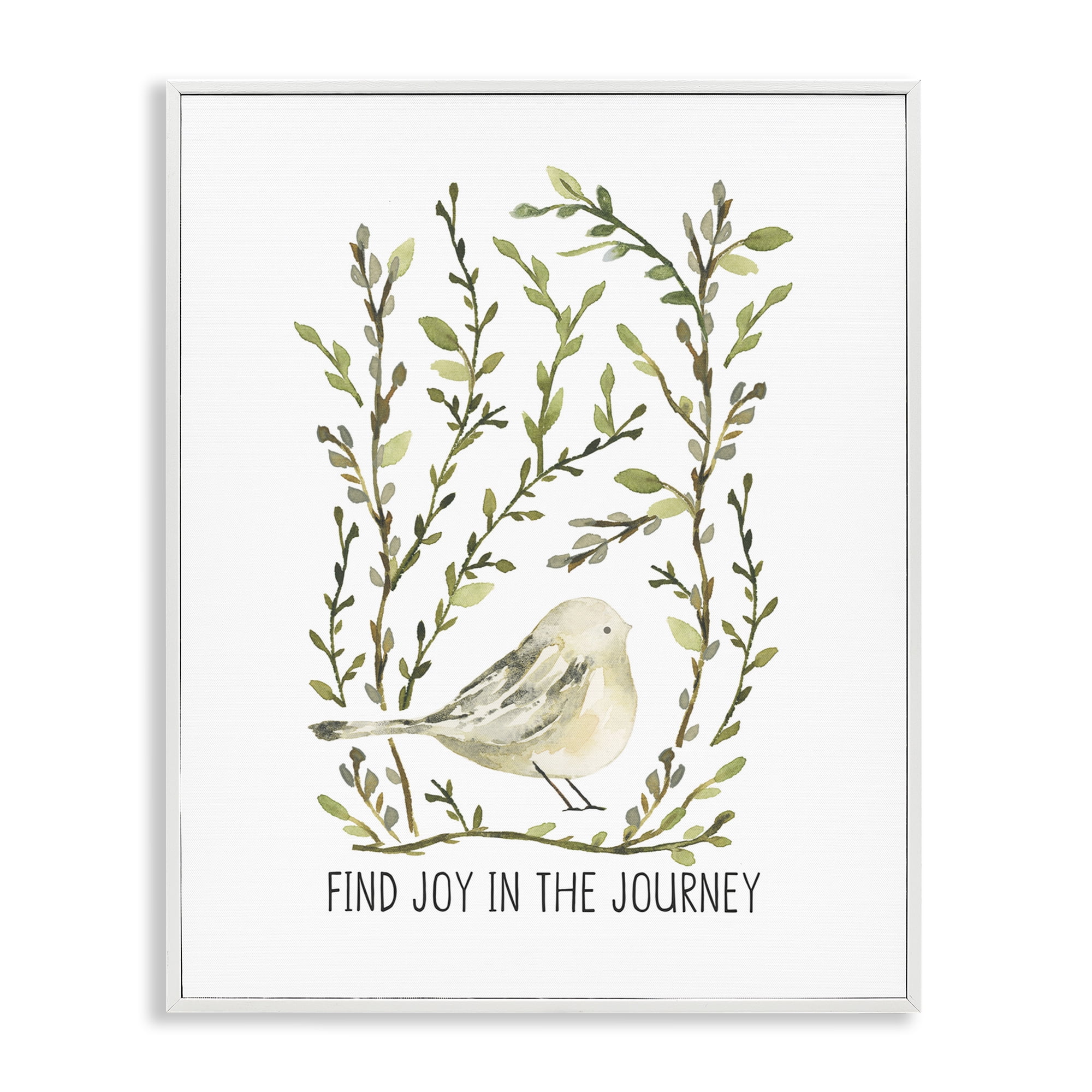 Stupell Industries Find Joy with Bird Botanical & Floral Painting White Framed Art Print Wall Art, 16 x 20