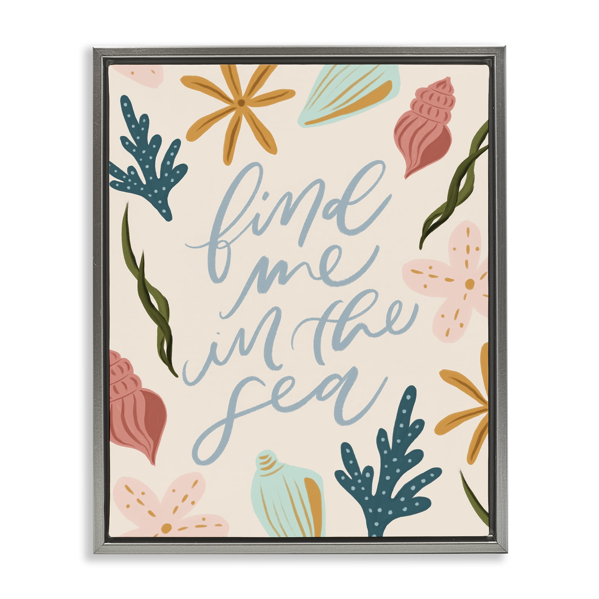 Stupell Industries Find Me In The Sea Nautical & Beach Painting Gray Floater Framed Canvas Art Print Wall Art, 25 x 31
