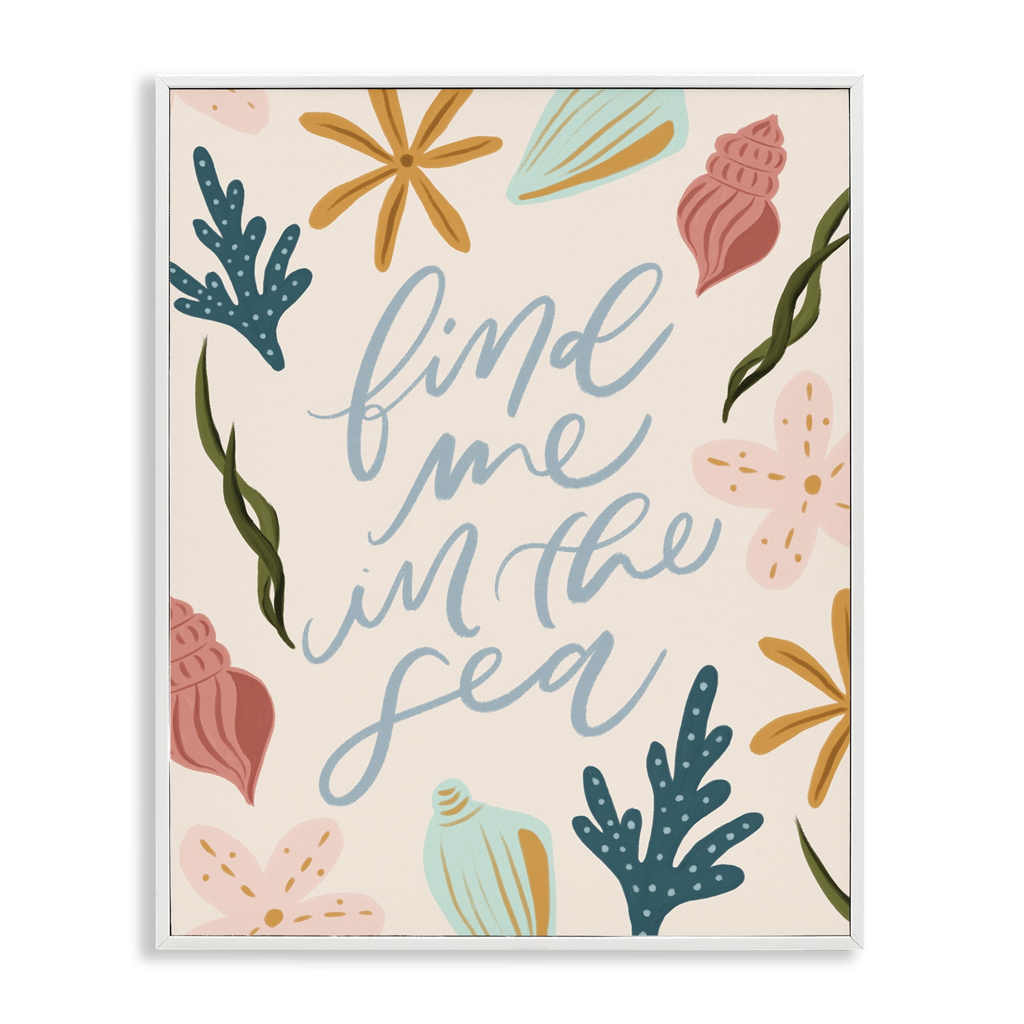 Stupell Industries Find Me In The Sea Nautical & Beach Painting White Framed Art Print Wall Art, 11 x 14