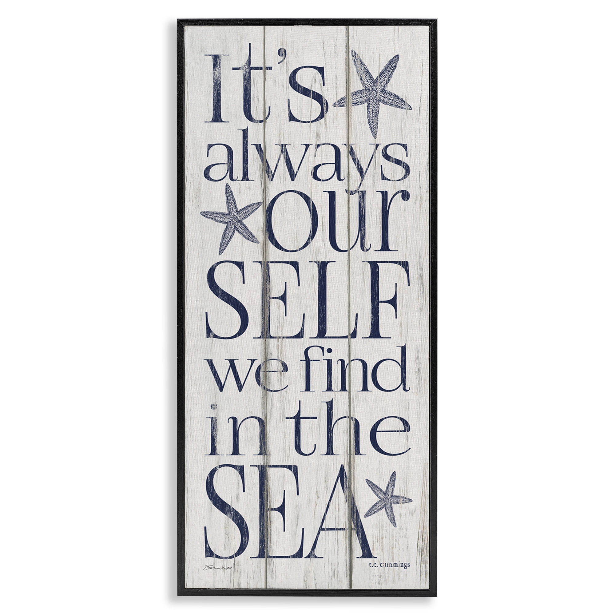 Stupell Industries Find Self In Sea Phrase Inspirational Painting Black Framed Art Print Wall Art, 13 x 30