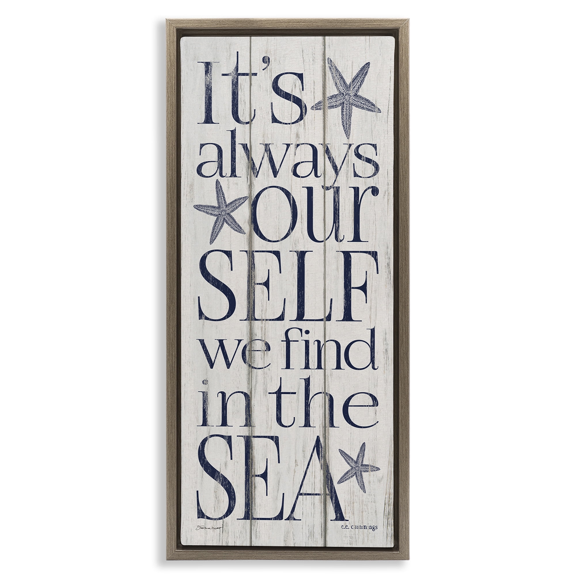 Stupell Industries Find Self In Sea Phrase Inspirational Painting Brown Floater Framed Canvas Art Print Wall Art, 11 x 25