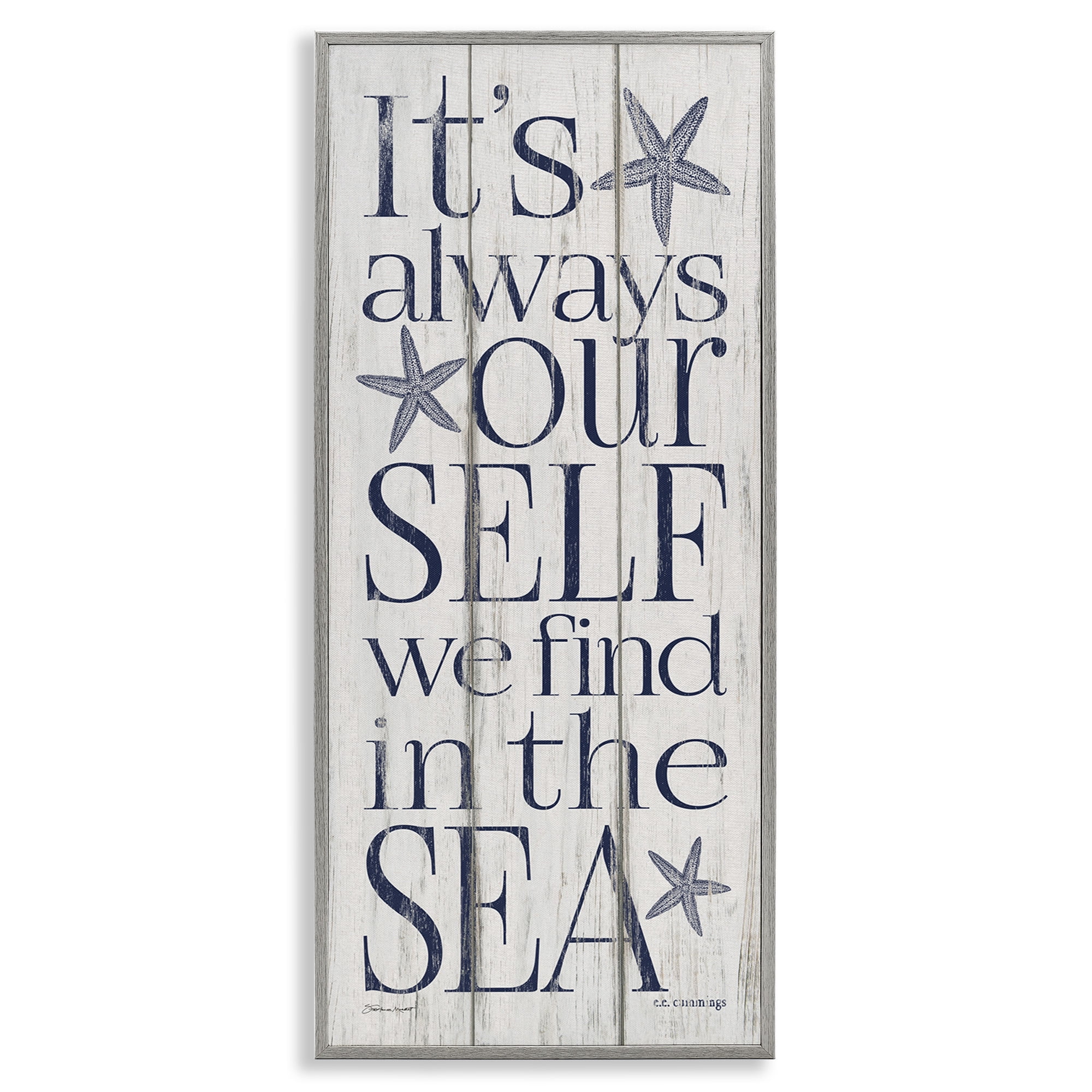 Stupell Industries Find Self In Sea Phrase Inspirational Painting Gray Framed Art Print Wall Art, 13 x 30
