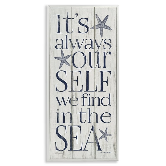 Stupell Industries Find Self In Sea Phrase Inspirational Painting White Framed Art Print Wall Art, 10 x 24