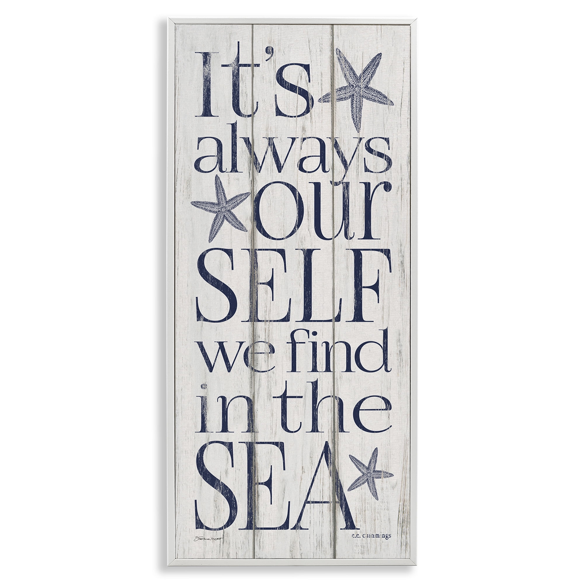 Stupell Industries Find Self In Sea Phrase Inspirational Painting White Framed Art Print Wall Art, 13 x 30
