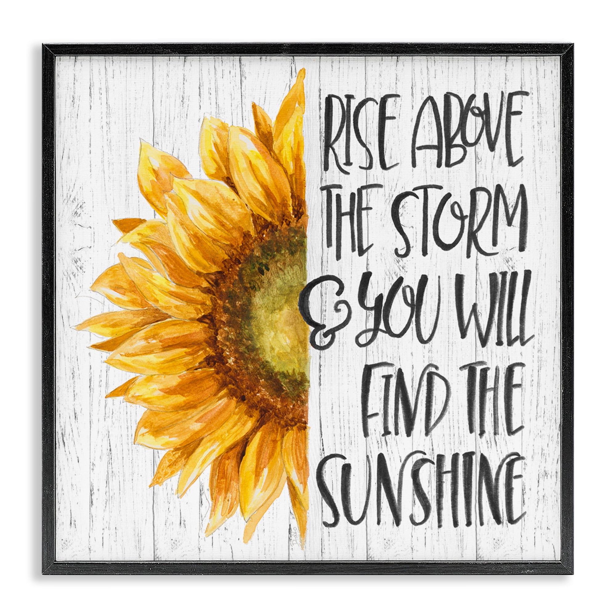 Stupell Industries Find Sunshine Motivational Sunflower Botanical & Floral Painting Black Framed Art Print Wall Art, 24 x 24