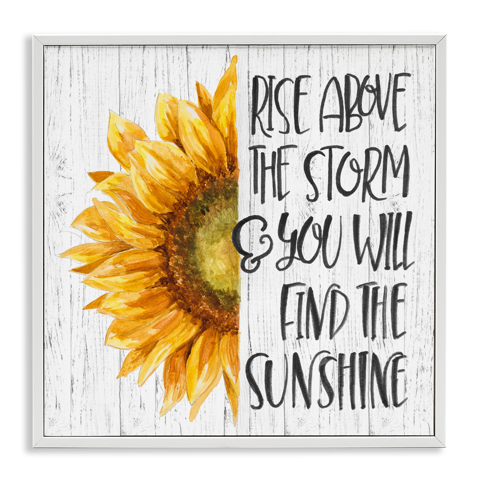 Stupell Industries Find Sunshine Motivational Sunflower Botanical & Floral Painting White Framed Art Print Wall Art, 24 x 24