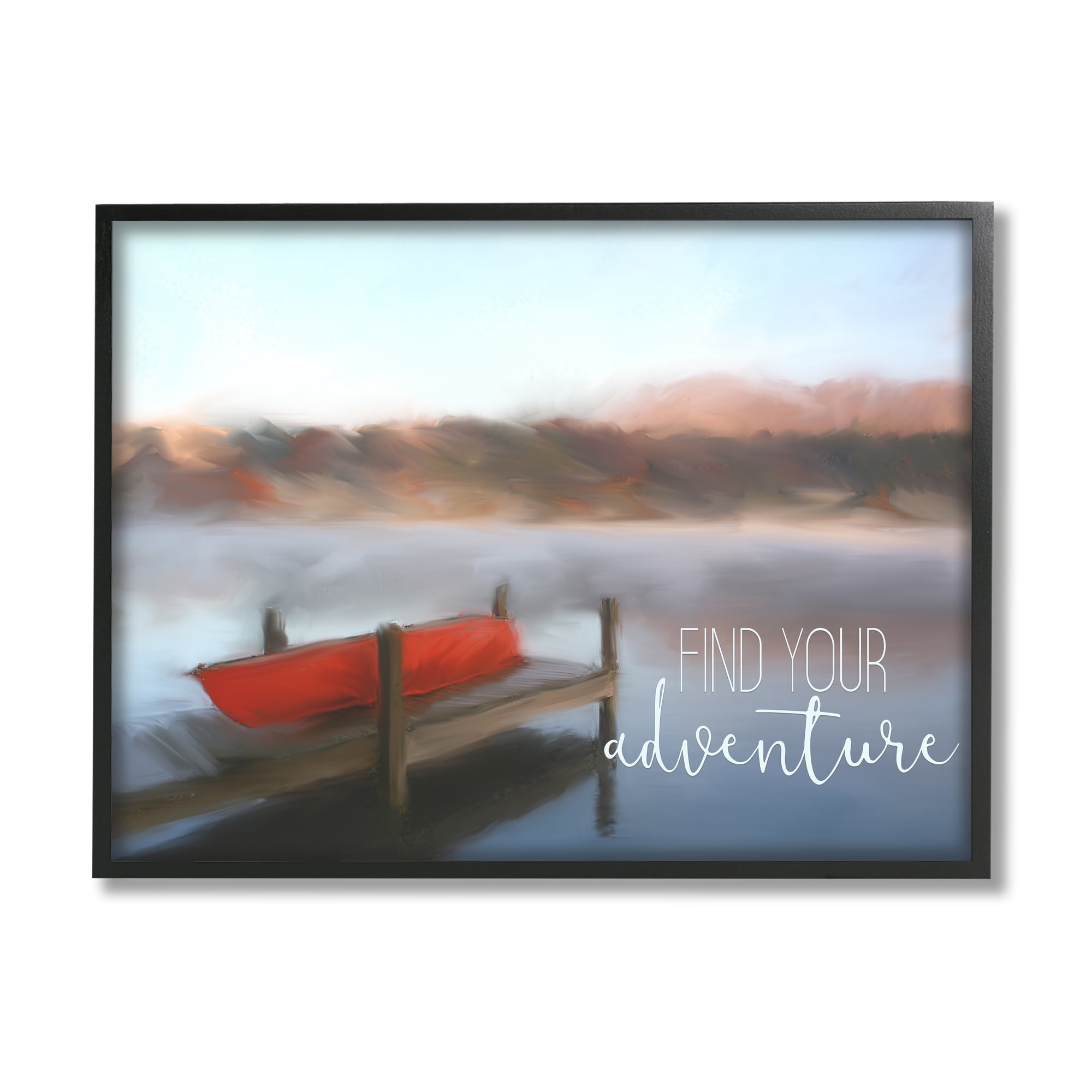 Stupell Industries Find Your Adventure Dock Abstract Painting Black Framed Art Print Wall Art, 20 x 16