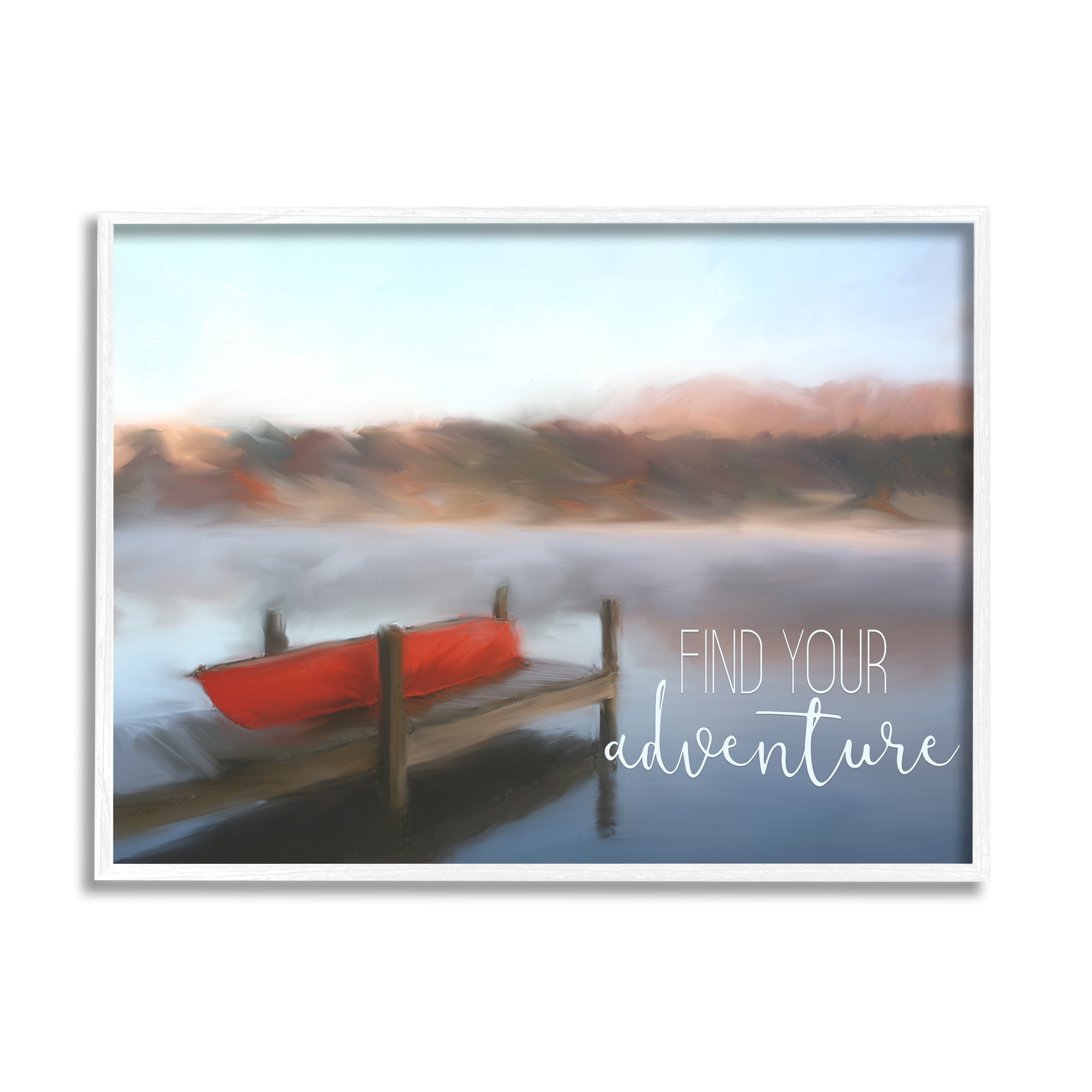 Stupell Industries Find Your Adventure Dock Abstract Painting White Framed Art Print Wall Art, 20 x 16