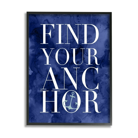 Stupell Industries Find Your Anchor Ocean Theme Anchor Text Graphic Art Black Framed Art Print Wall Art, Design by Daphne Polselli