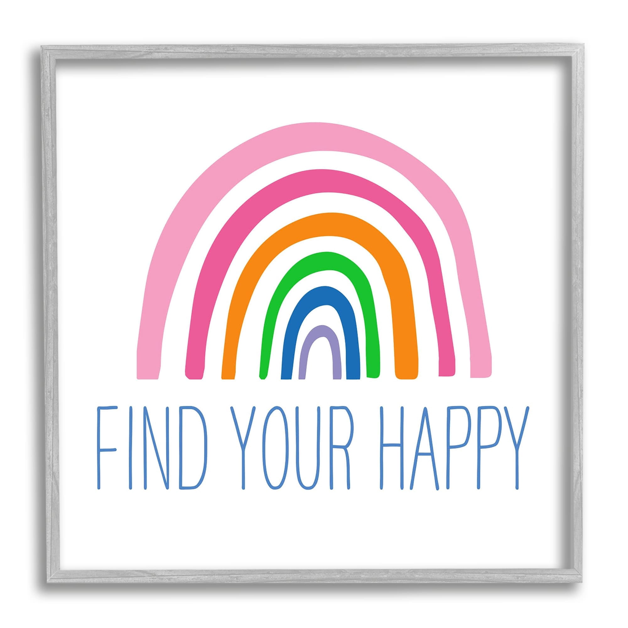 Stupell Industries Find Your Happy Uplifting Rainbow Simple Stripes Graphic Art Gray Framed Art Print Wall Art, Design by Ilene Segal