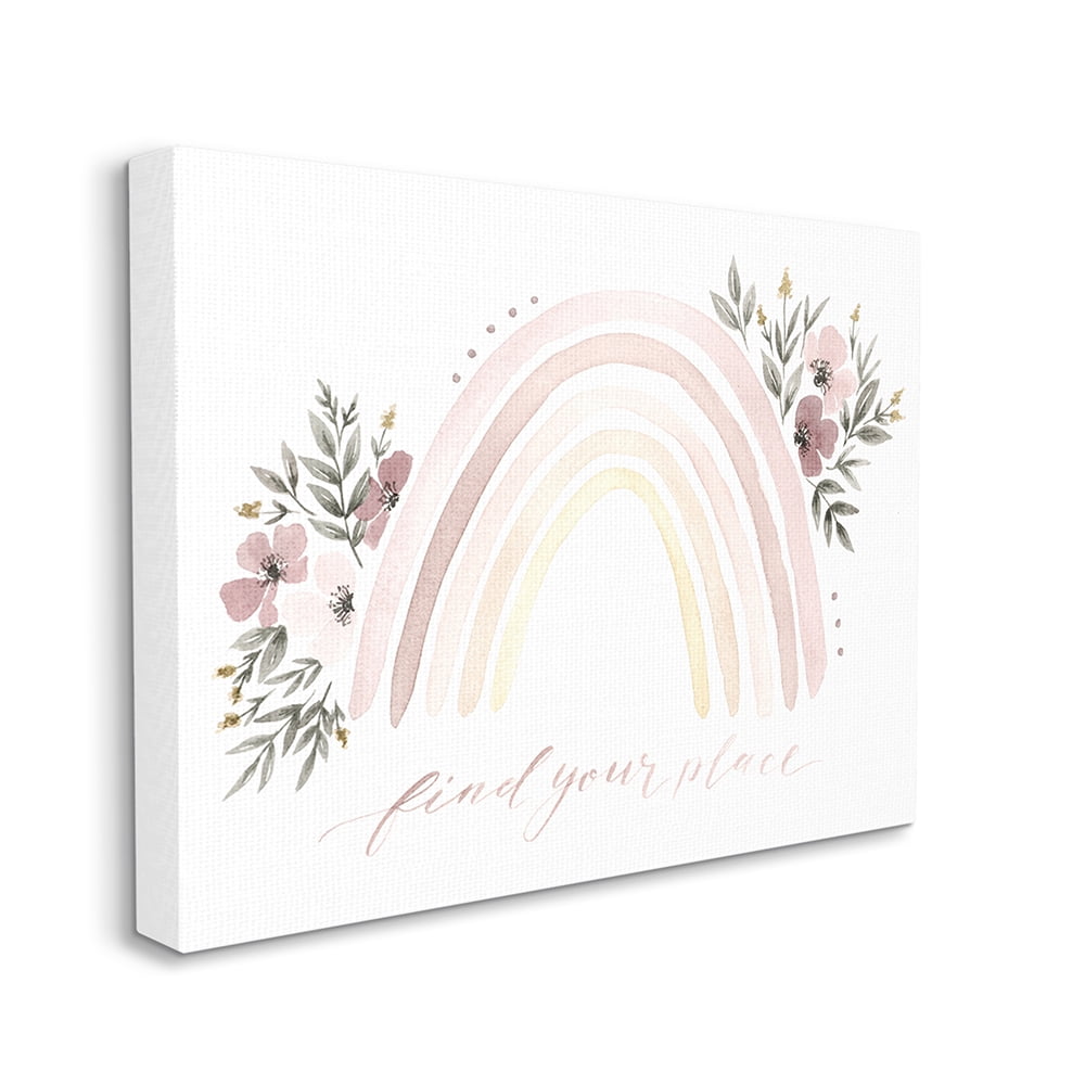 Stupell Industries Find Your Place Pink Floral Rainbow Canvas Wall Art by Ella Grace Designs