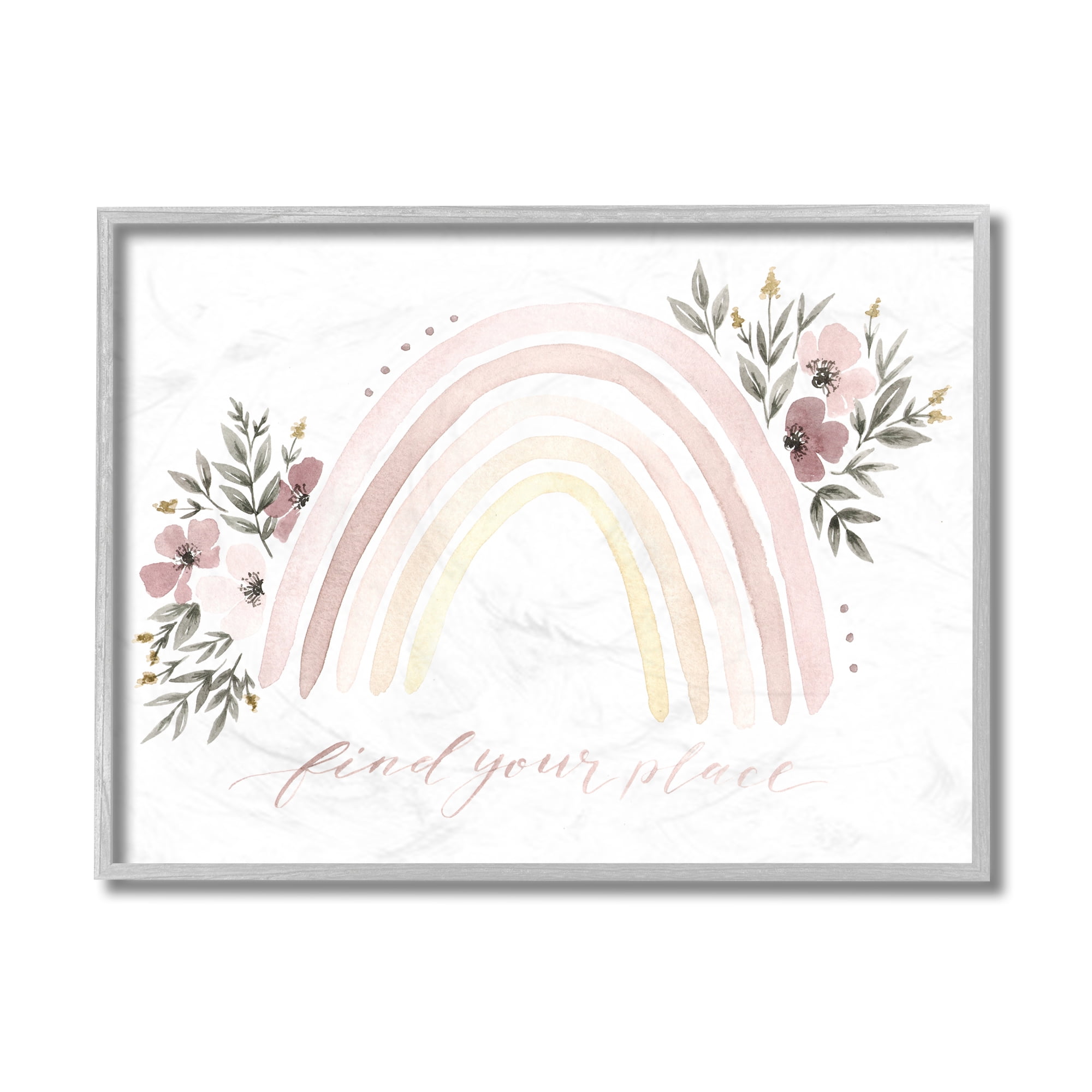 Stupell Industries Find Your Place Pink Floral Rainbow Gray Framed by Ella Grace Designs