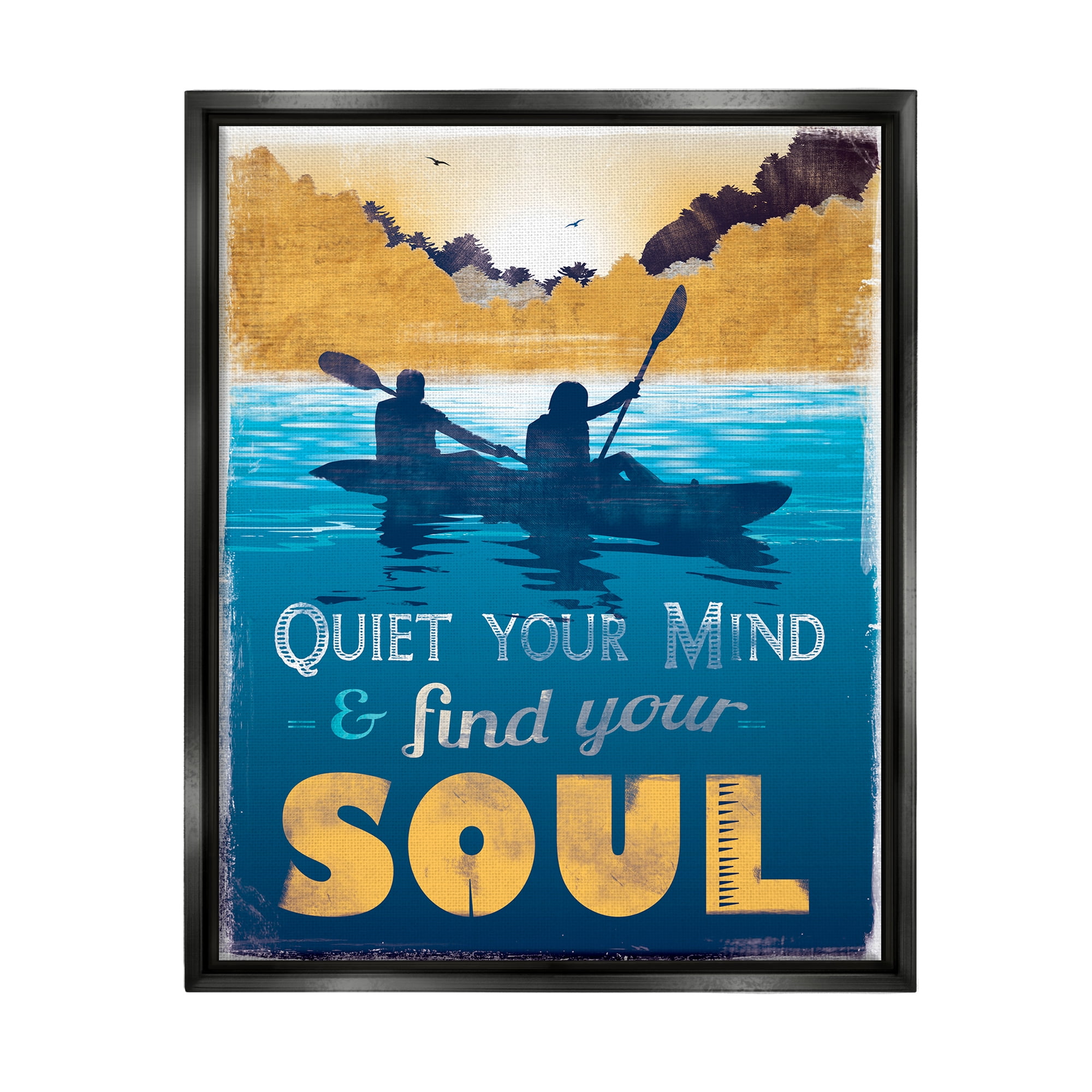 Stupell Industries Find Your Soul Scene Inspirational Painting Black Floater Framed Canvas Art Print Wall Art, 25 x 31