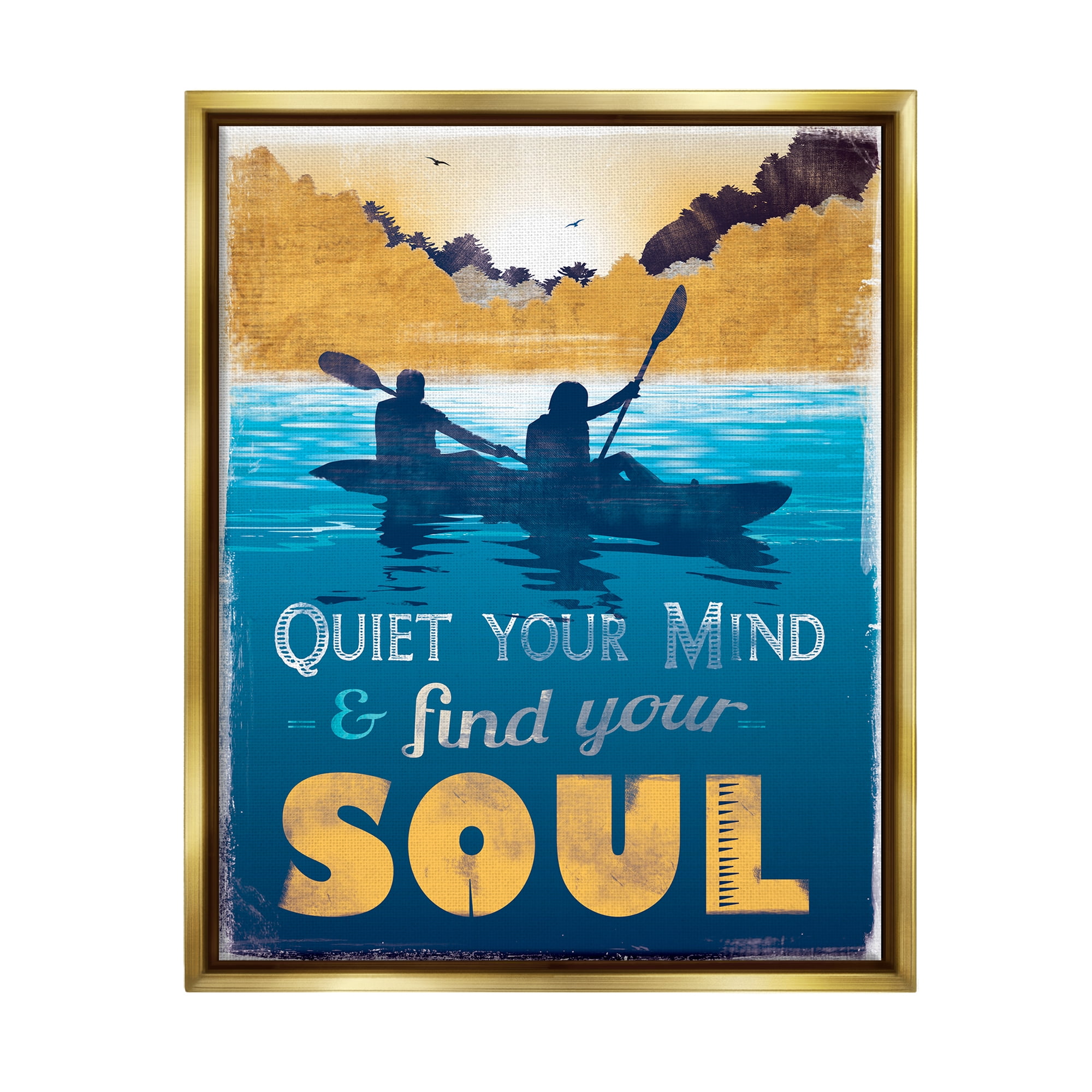 Stupell Industries Find Your Soul Scene Inspirational Painting Gold Floater Framed Canvas Art Print Wall Art, 25 x 31