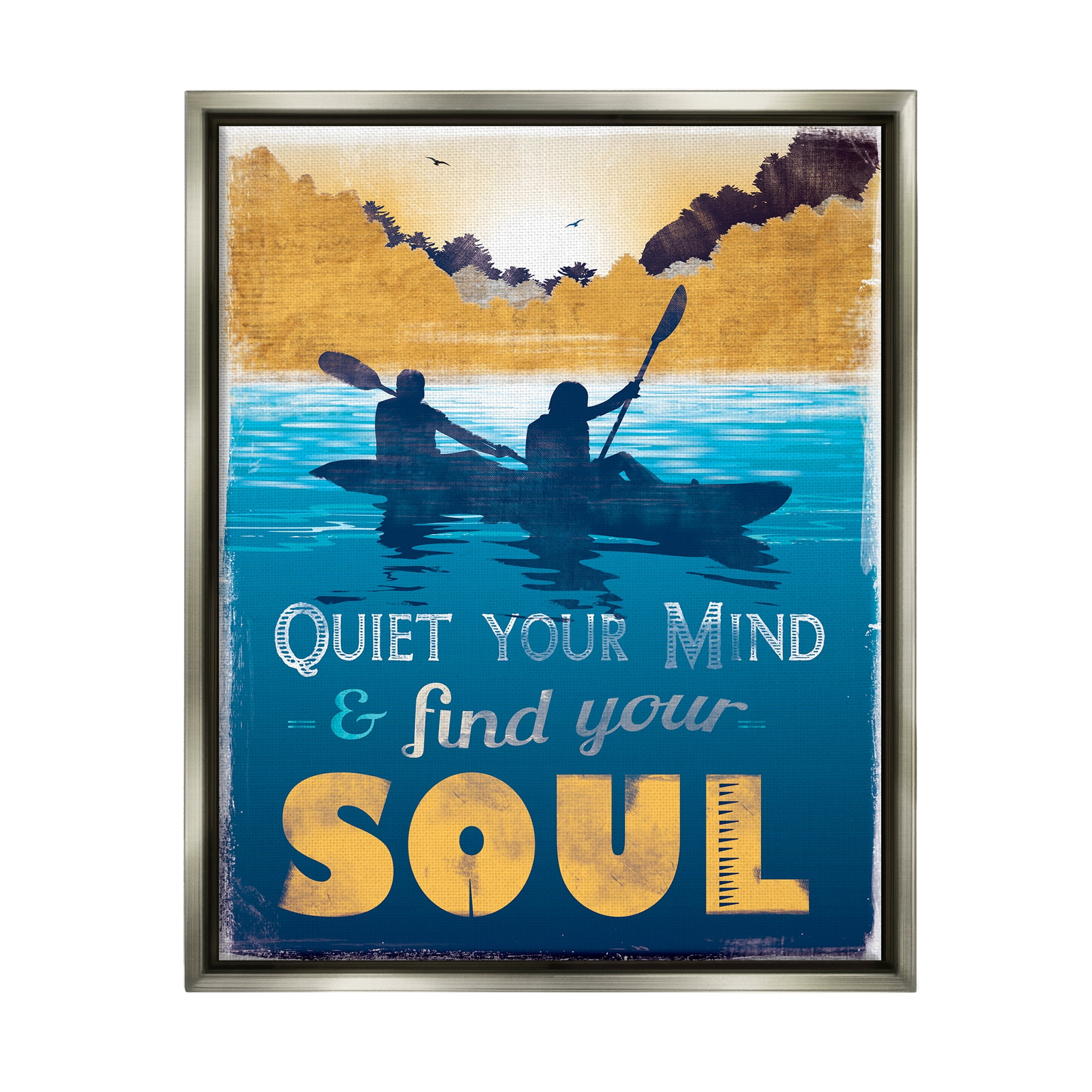 Stupell Industries Find Your Soul Scene Inspirational Painting Gray Floater Framed Canvas Art Print Wall Art, 17 x 21