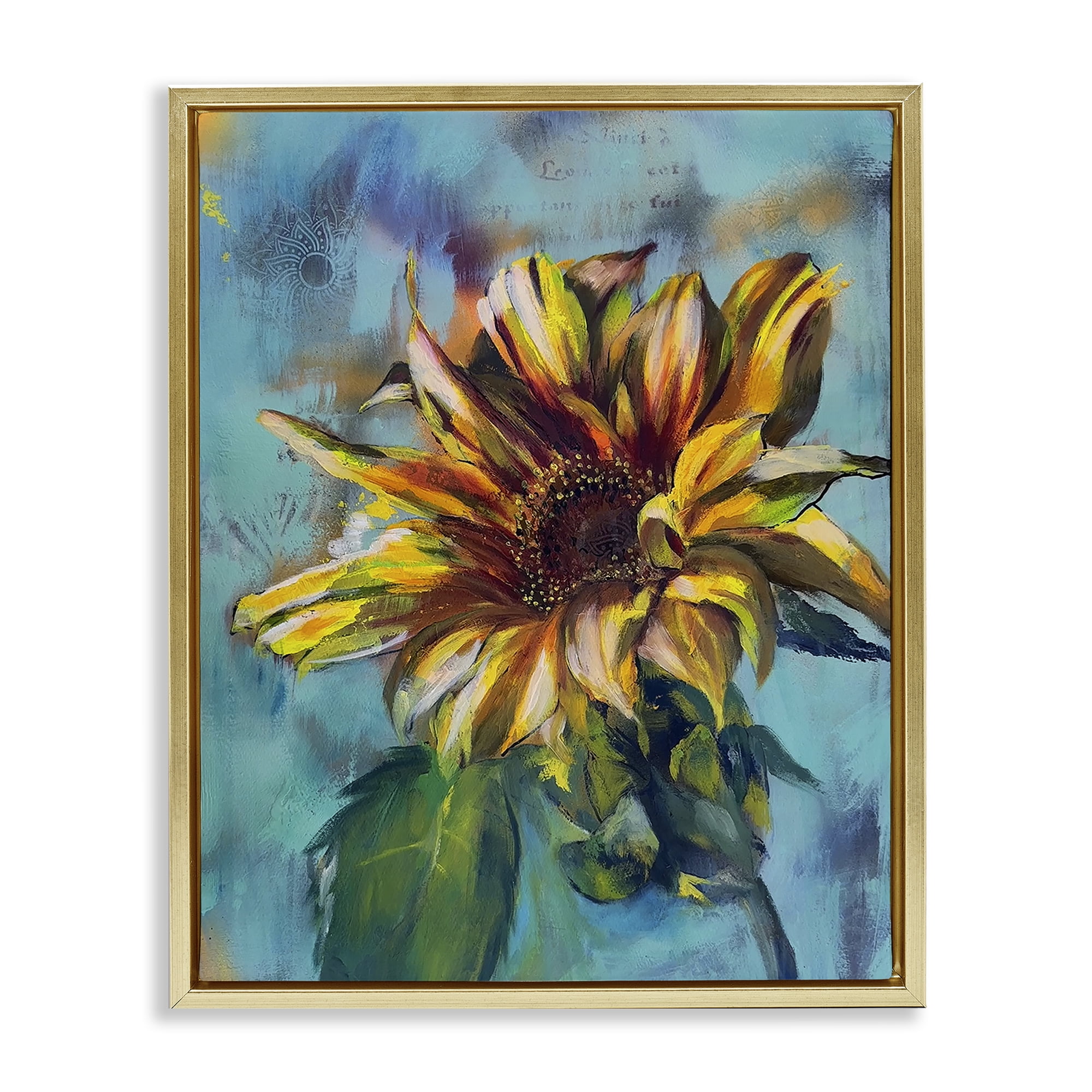 Stupell Industries Finding Spring Sunflower Plants & Flowers Painting Gold Floater Framed Canvas Art Print Wall Art, 17 x 21