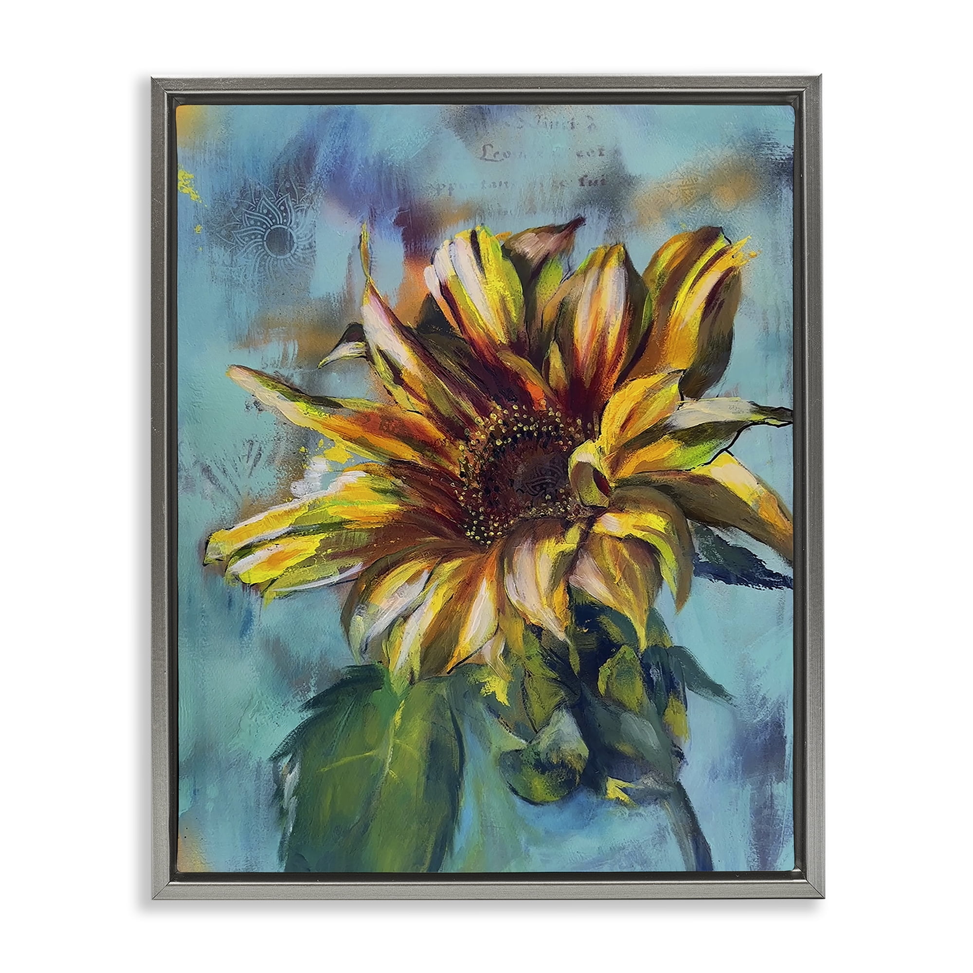 Stupell Industries Finding Spring Sunflower Plants & Flowers Painting Gray Floater Framed Canvas Art Print Wall Art, 17 x 21
